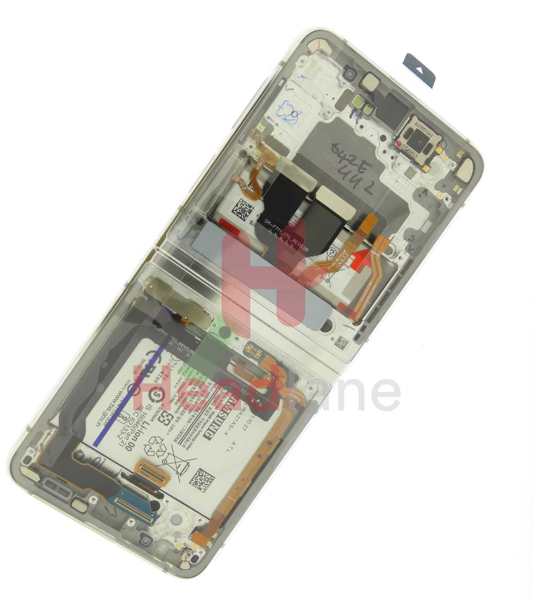 Samsung SM-F711 Galaxy Z Flip3 5G LCD Display / Screen + Touch + Battery - Bespoke Silver (No Camera) - view 2