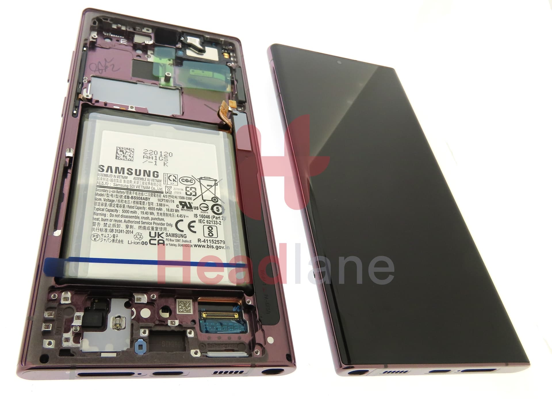 Samsung SM-S908 Galaxy S22 Ultra LCD Display / Screen + Touch + Battery - Burgundy - view 2