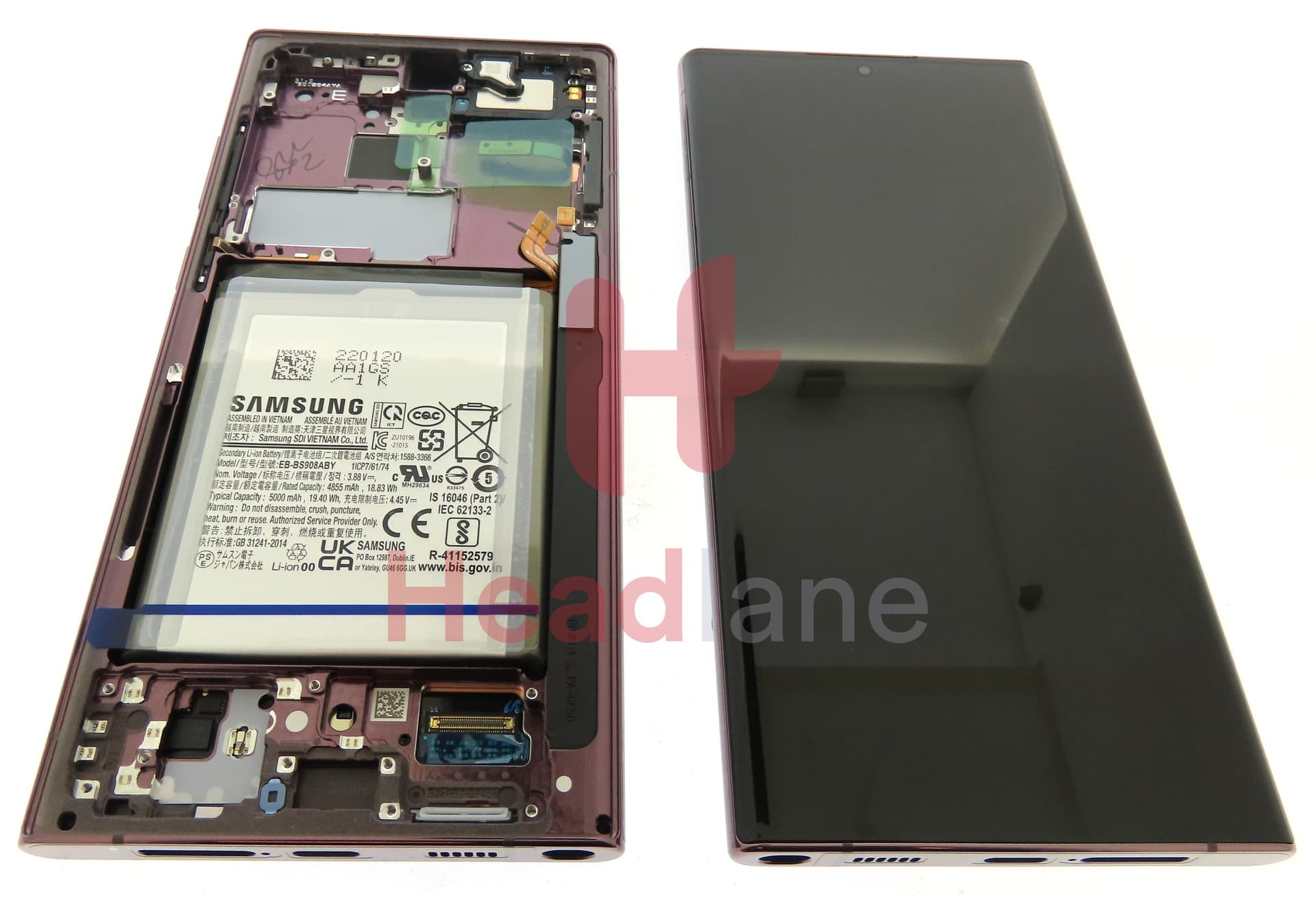 Samsung SM-S908 Galaxy S22 Ultra LCD Display / Screen + Touch + Battery - Burgundy - view 3