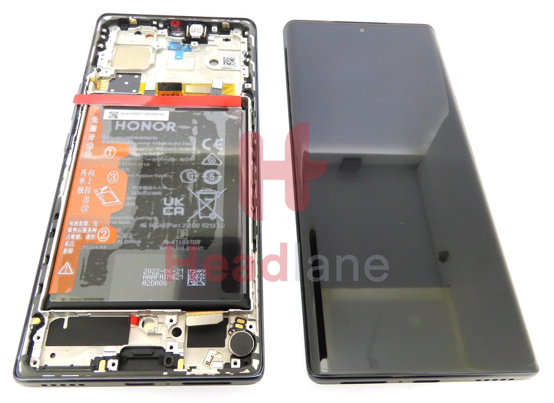 Honor 70 LCD Display / Screen + Touch + Battery Assembly - Black - view 3