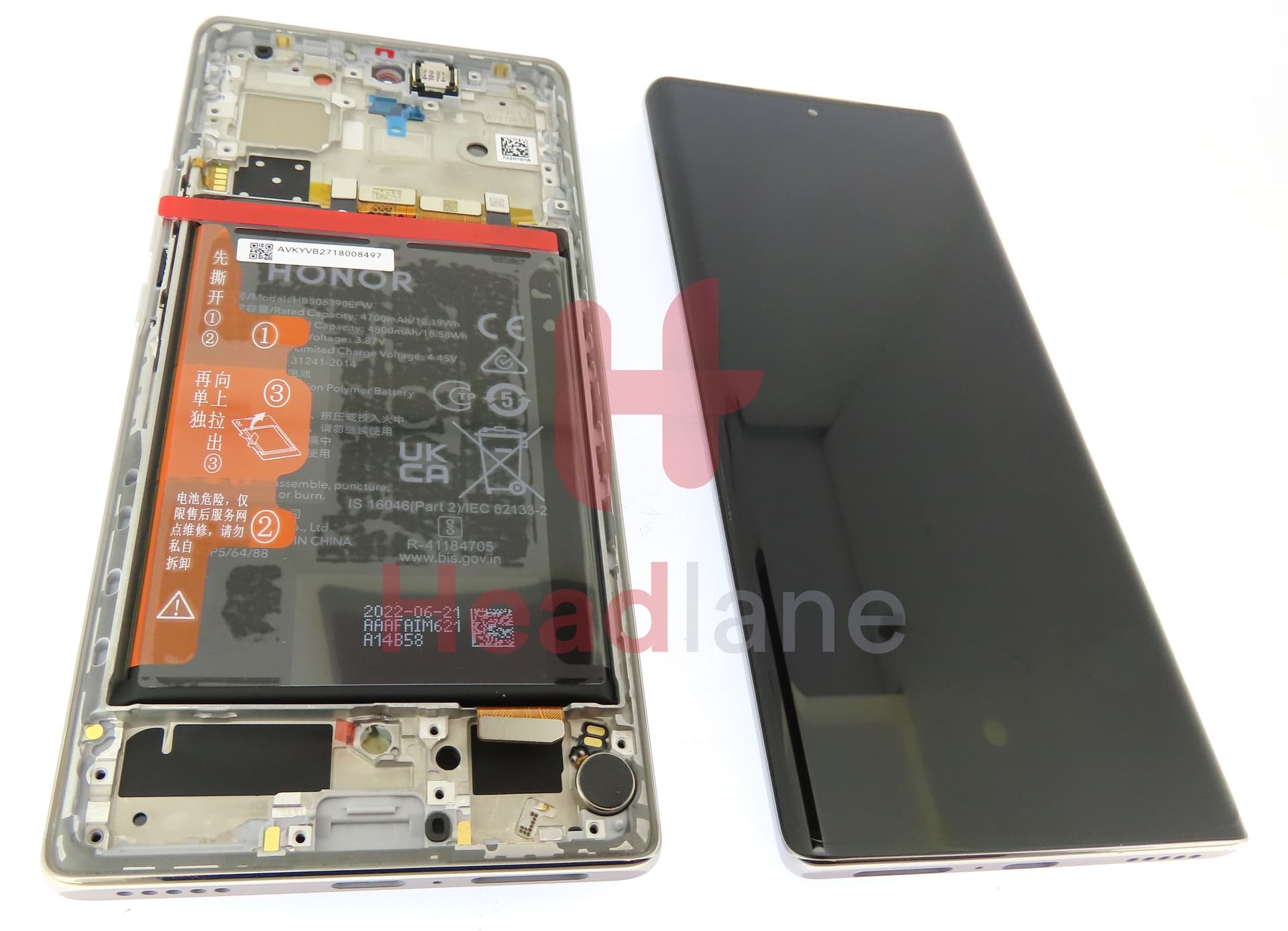 Honor 70 LCD Display / Screen + Touch + Battery Assembly - Silver - view 2