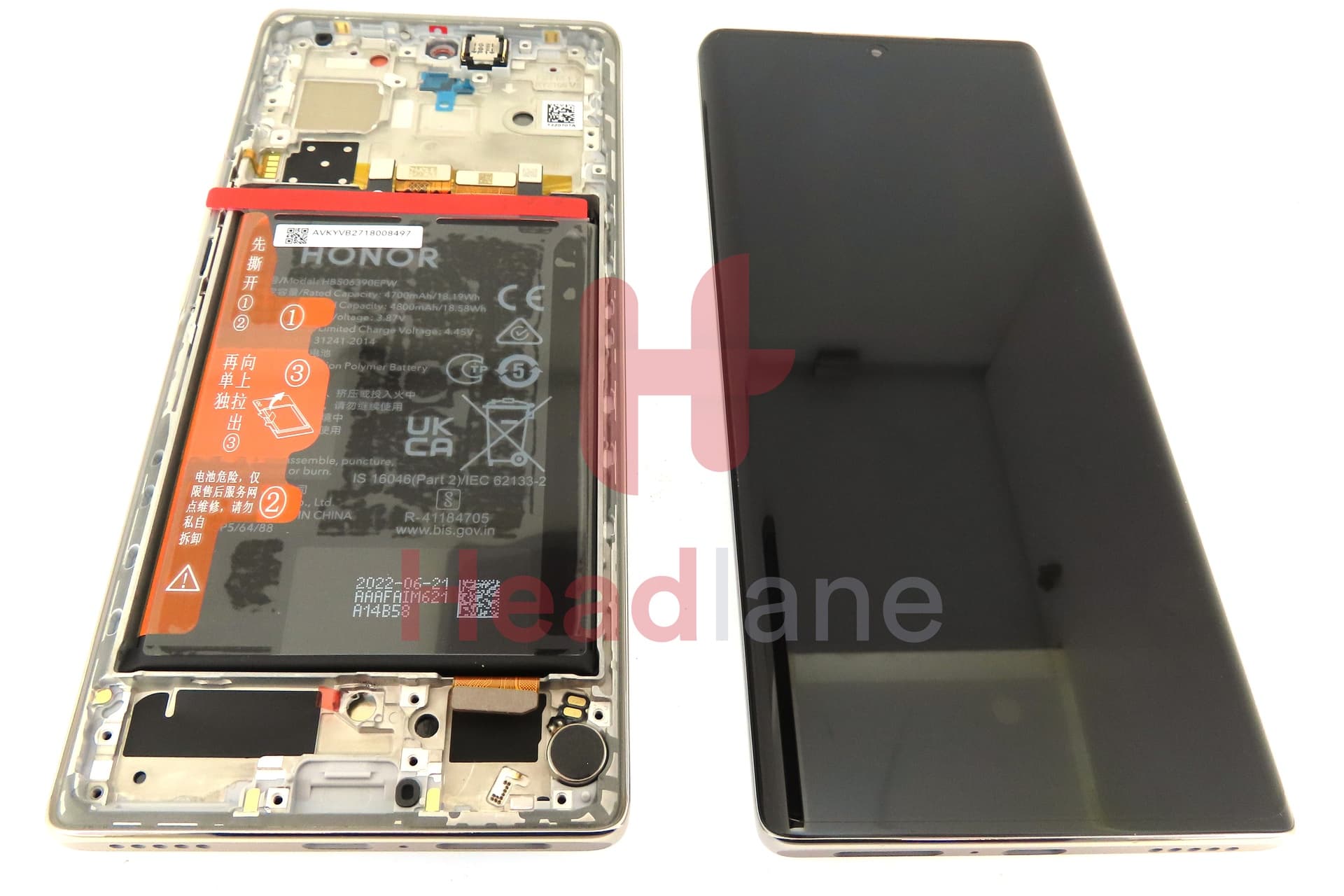 Honor 70 LCD Display / Screen + Touch + Battery Assembly - Silver - view 3