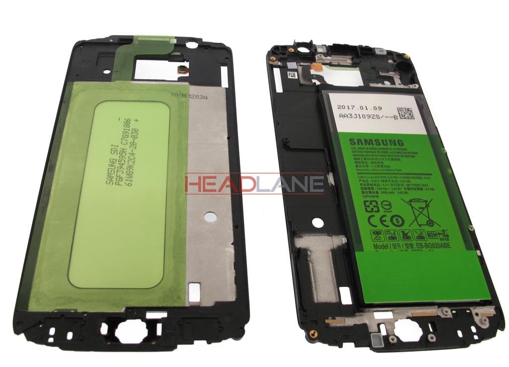 Samsung SM-G920 Galaxy S6 Front Frame + Battery - Black - view 2