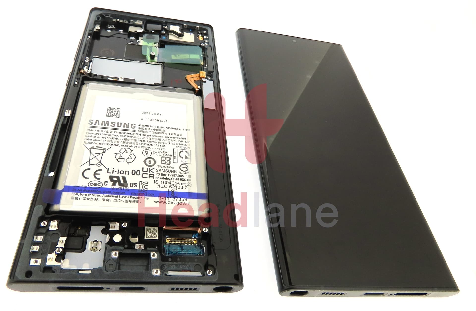 Samsung SM-S908 Galaxy S22 Ultra LCD Display / Screen + Touch + Battery - Graphite / Sky Blue / Red - view 2