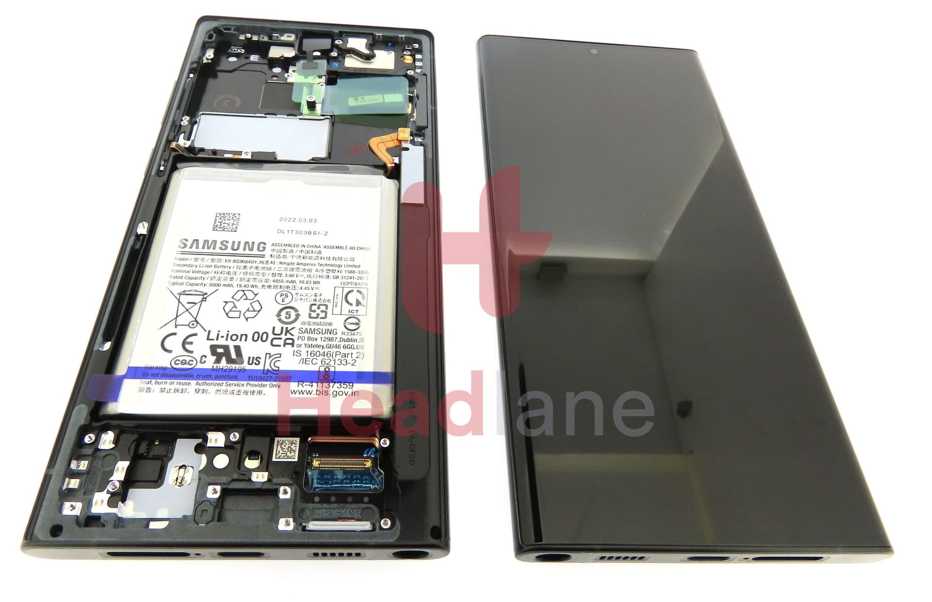 Samsung SM-S908 Galaxy S22 Ultra LCD Display / Screen + Touch + Battery - Graphite / Sky Blue / Red - view 3