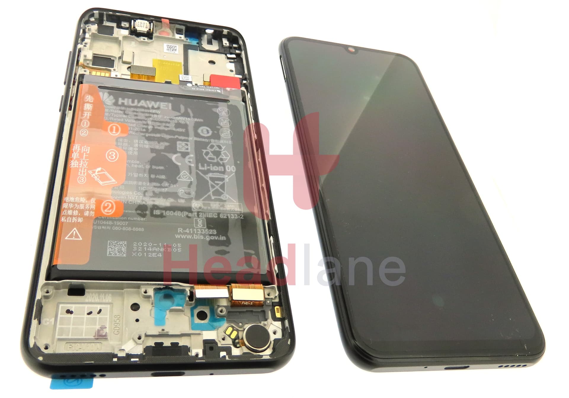 Huawei Y8p / P Smart S LCD Display / Screen + Touch + Battery - Black - view 2