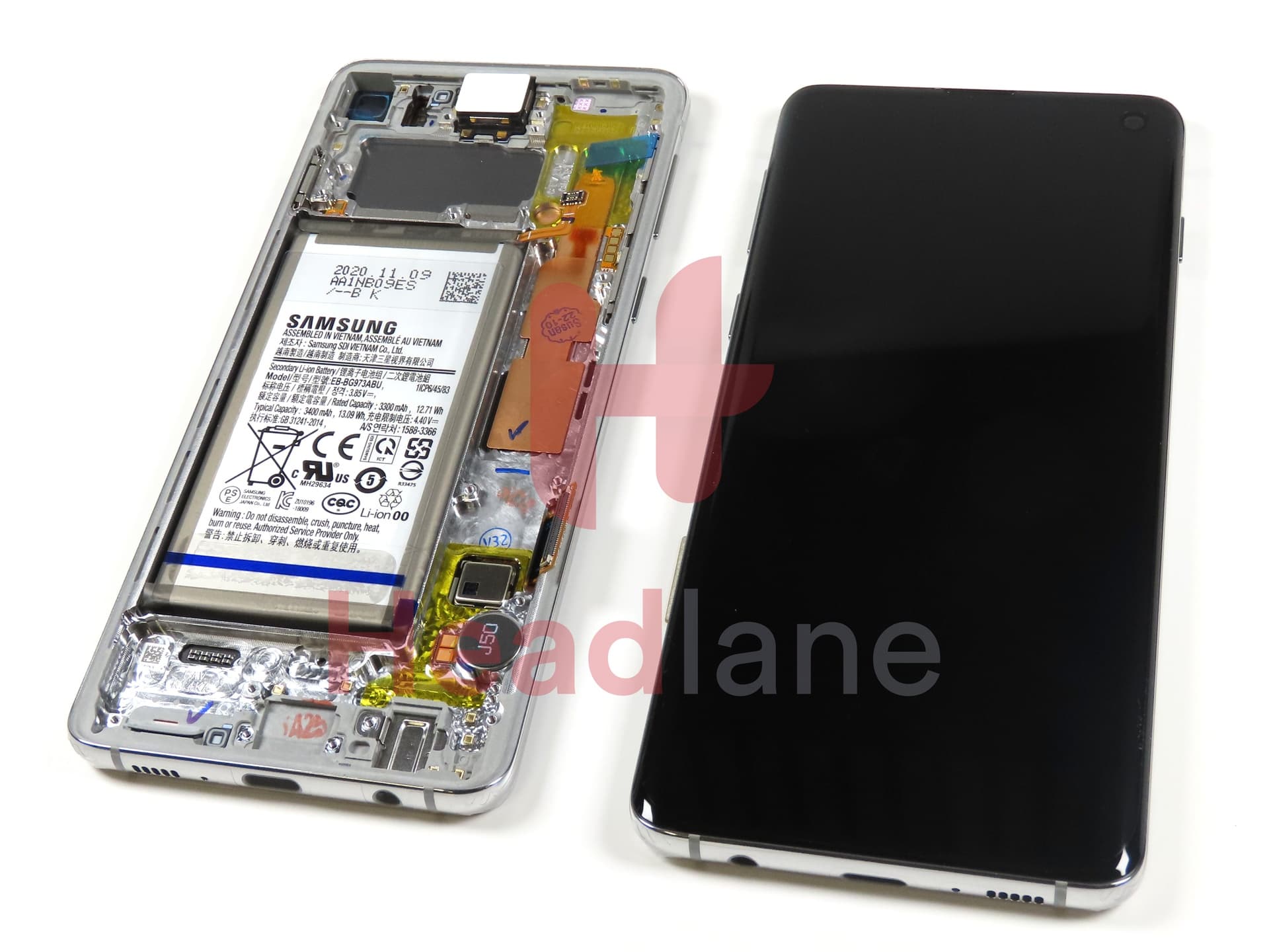 Samsung SM-G973 Galaxy S10 LCD Display / Screen + Touch + Battery - Prism White - view 2