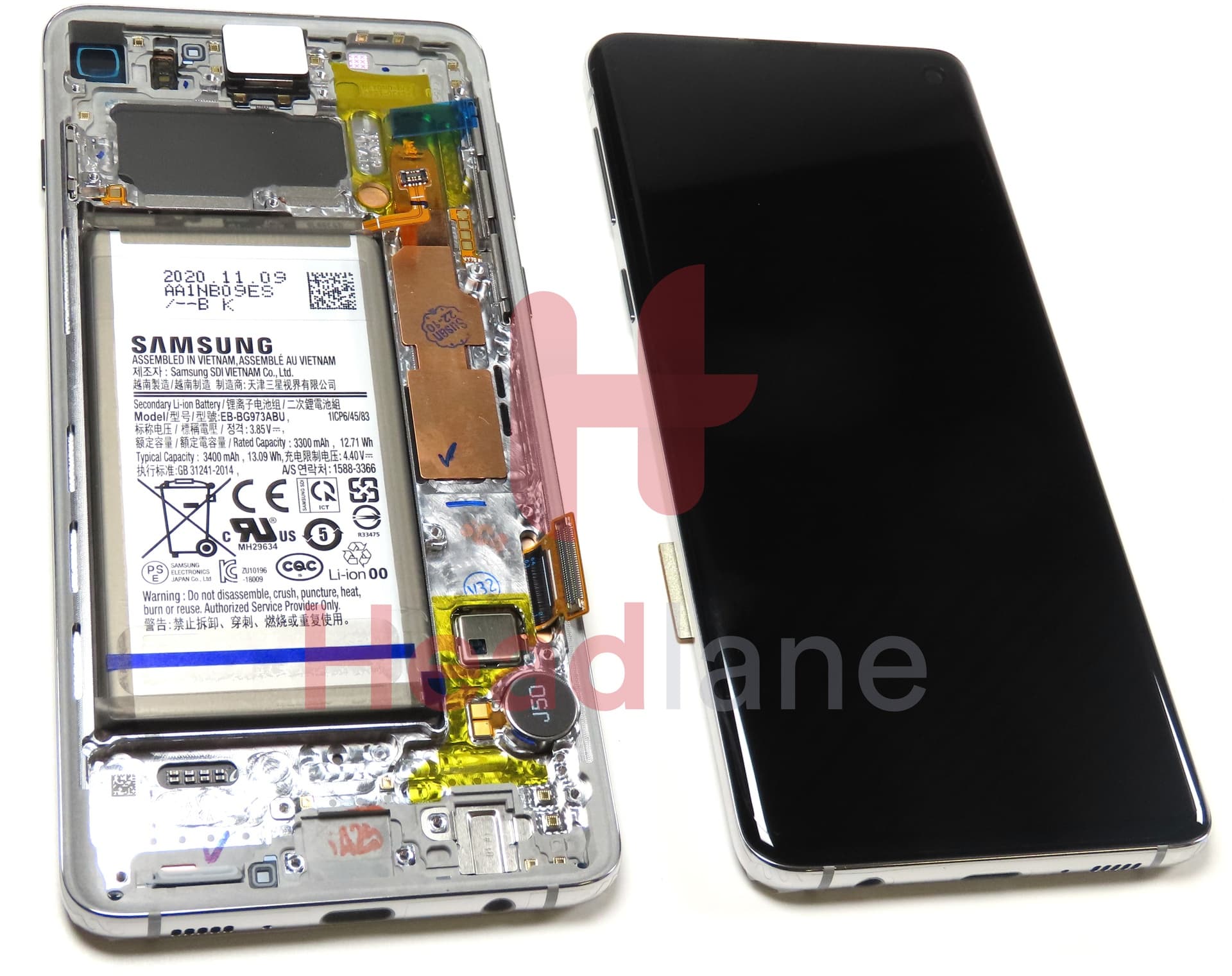 Samsung SM-G973 Galaxy S10 LCD Display / Screen + Touch + Battery - Prism White - view 3