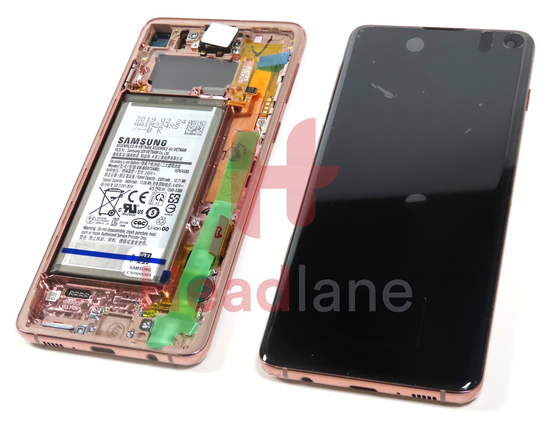 Samsung SM-G973 Galaxy S10 LCD Display / Screen + Touch + Battery - Flamingo Pink - view 2