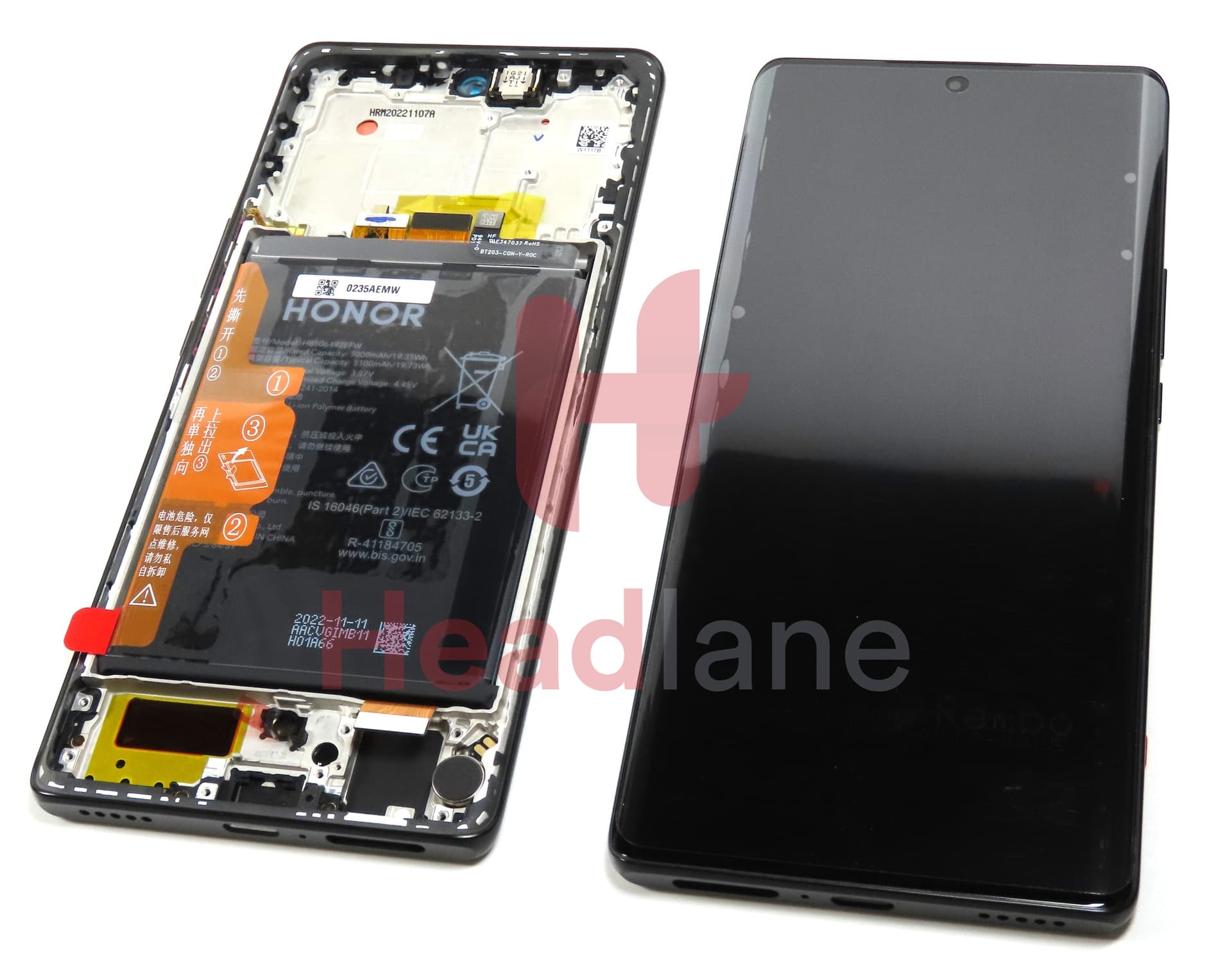 Honor Magic5 Lite LCD Display / Screen + Touch + HB506492EFW Battery - Black - view 2