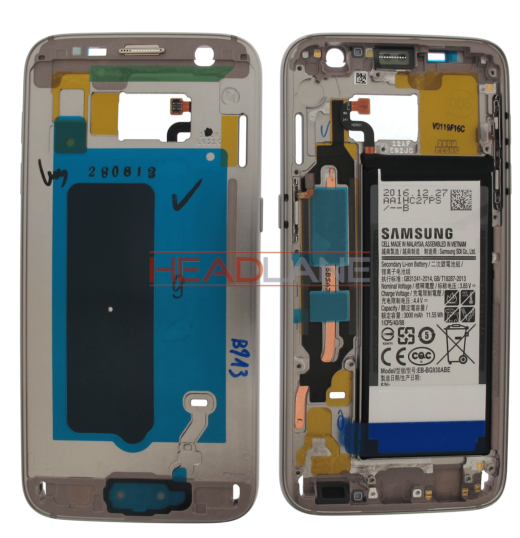 Samsung SM-G930F Galaxy S7 Middle Cover + Battery - Gold - view 2