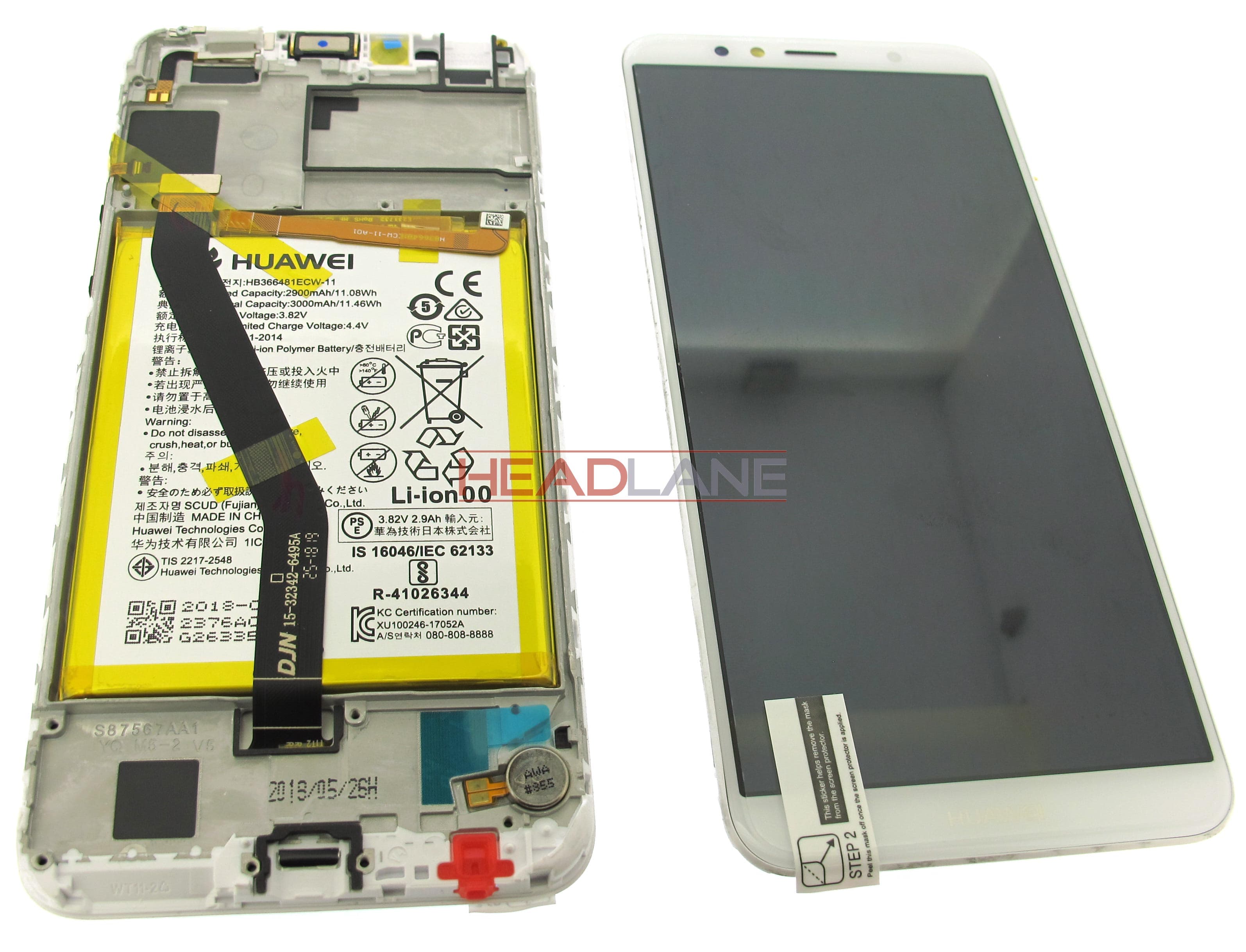 Huawei Y6 (2018) LCD Display / Screen + Touch + Battery Assembly - White - view 2