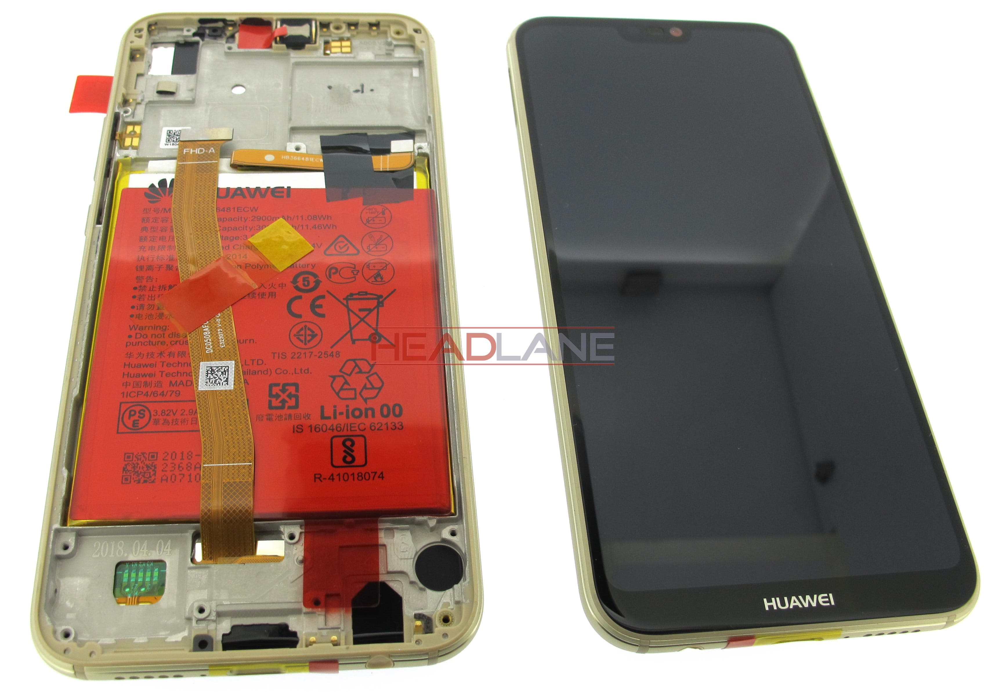 Huawei P20 Lite LCD Display / Screen + Touch + Battery - Gold - view 2