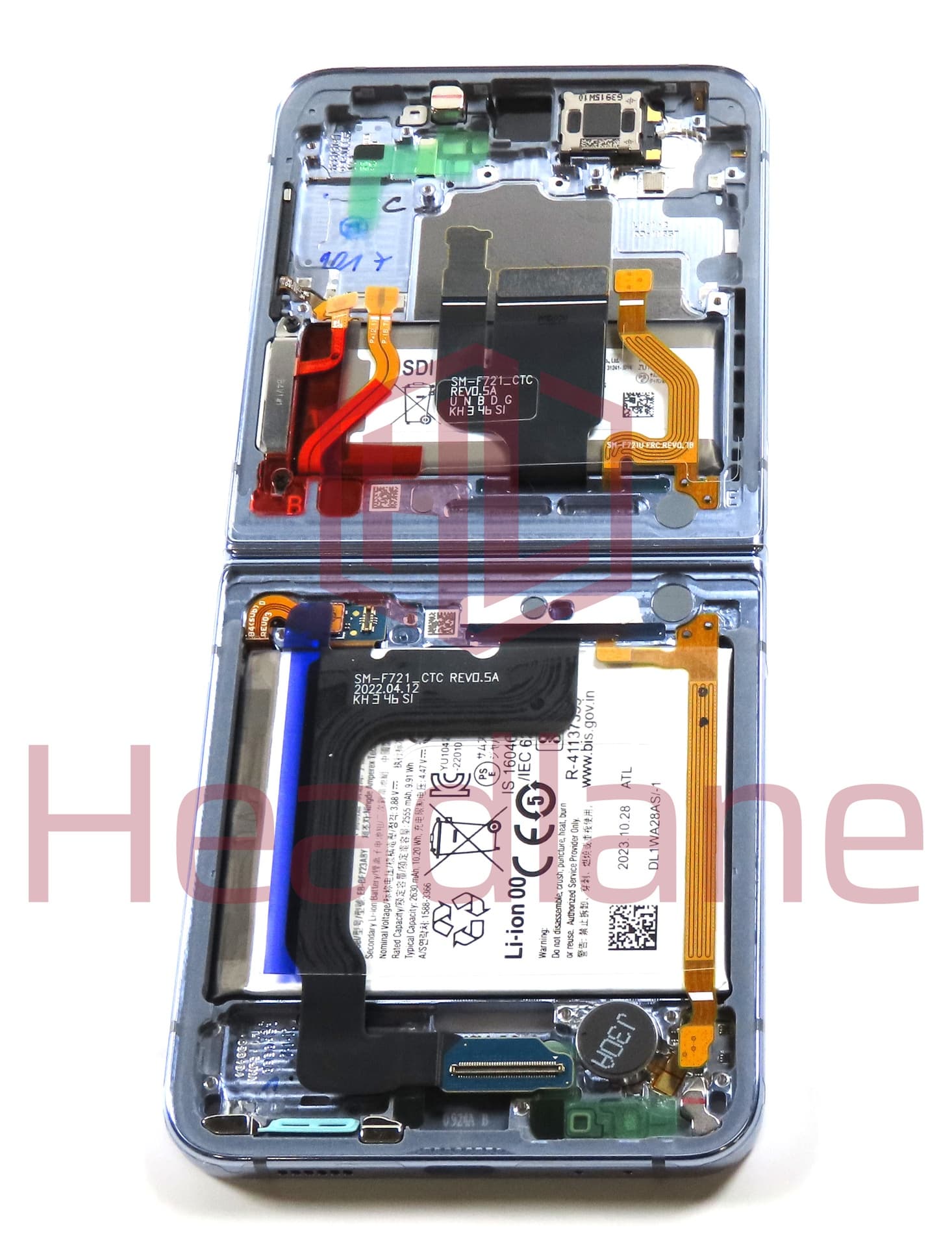 Samsung SM-F721 Galaxy Z Flip4 5G Display Frame + Battery - Blue - view 3