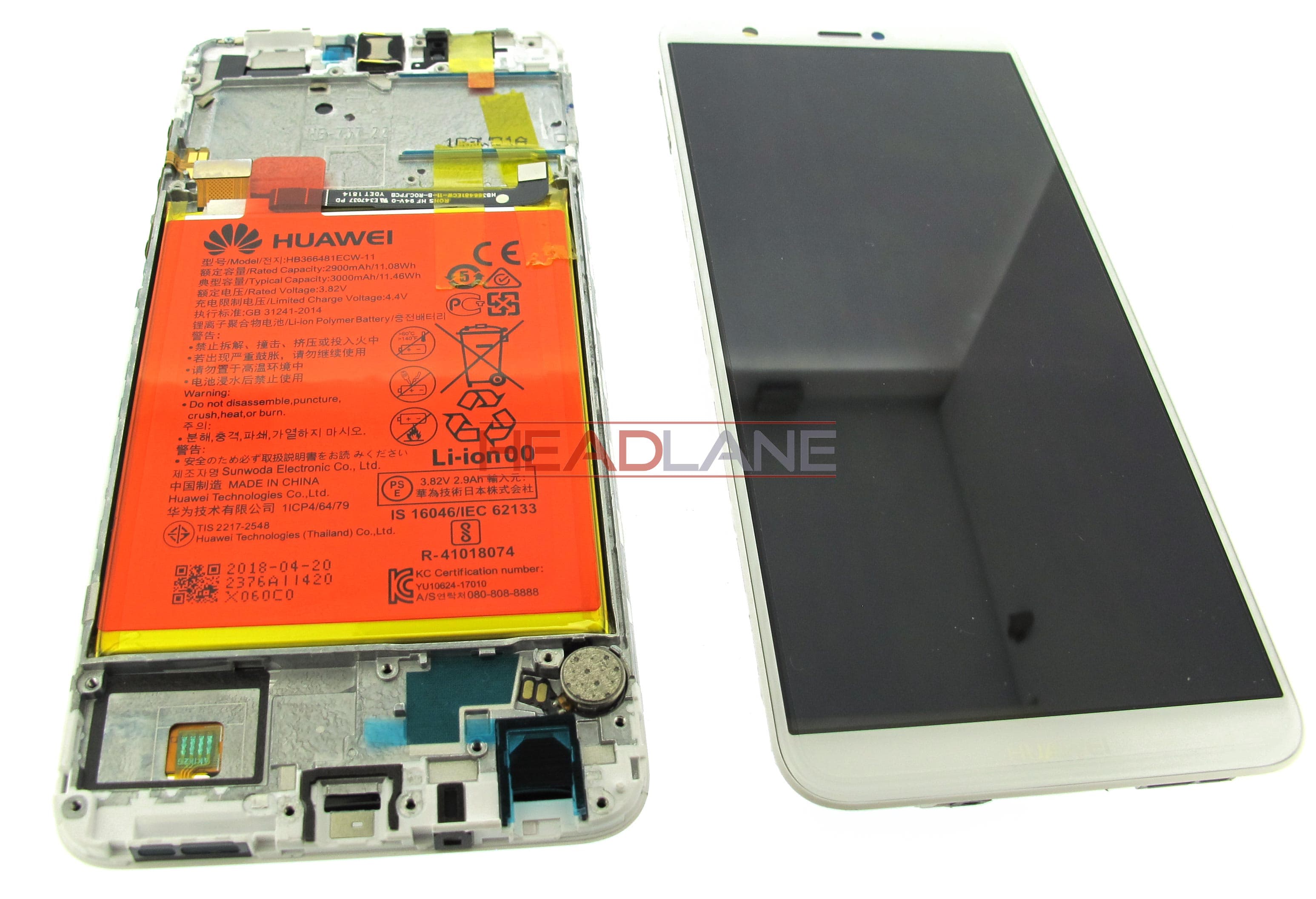 Huawei P Smart LCD Display / Screen + Touch + Battery Assembly - Gold/White - view 2