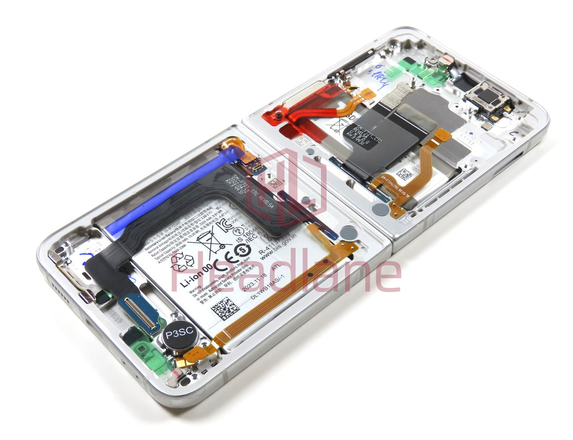 Samsung SM-F721 Galaxy Z Flip4 5G Display Frame + Battery - White - view 3