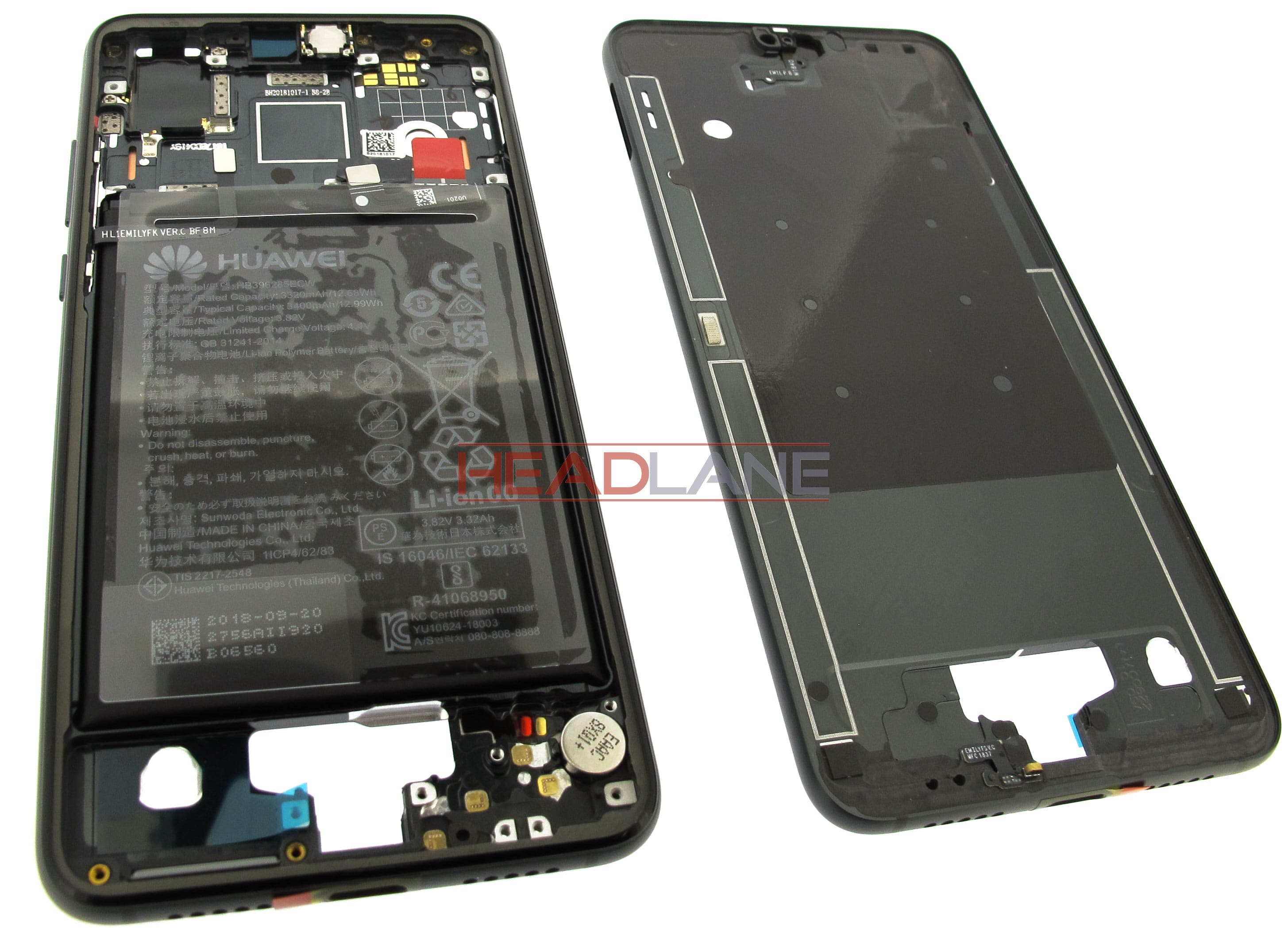 Huawei P20 Middle Cover / Chassis + Battery - Black - view 2