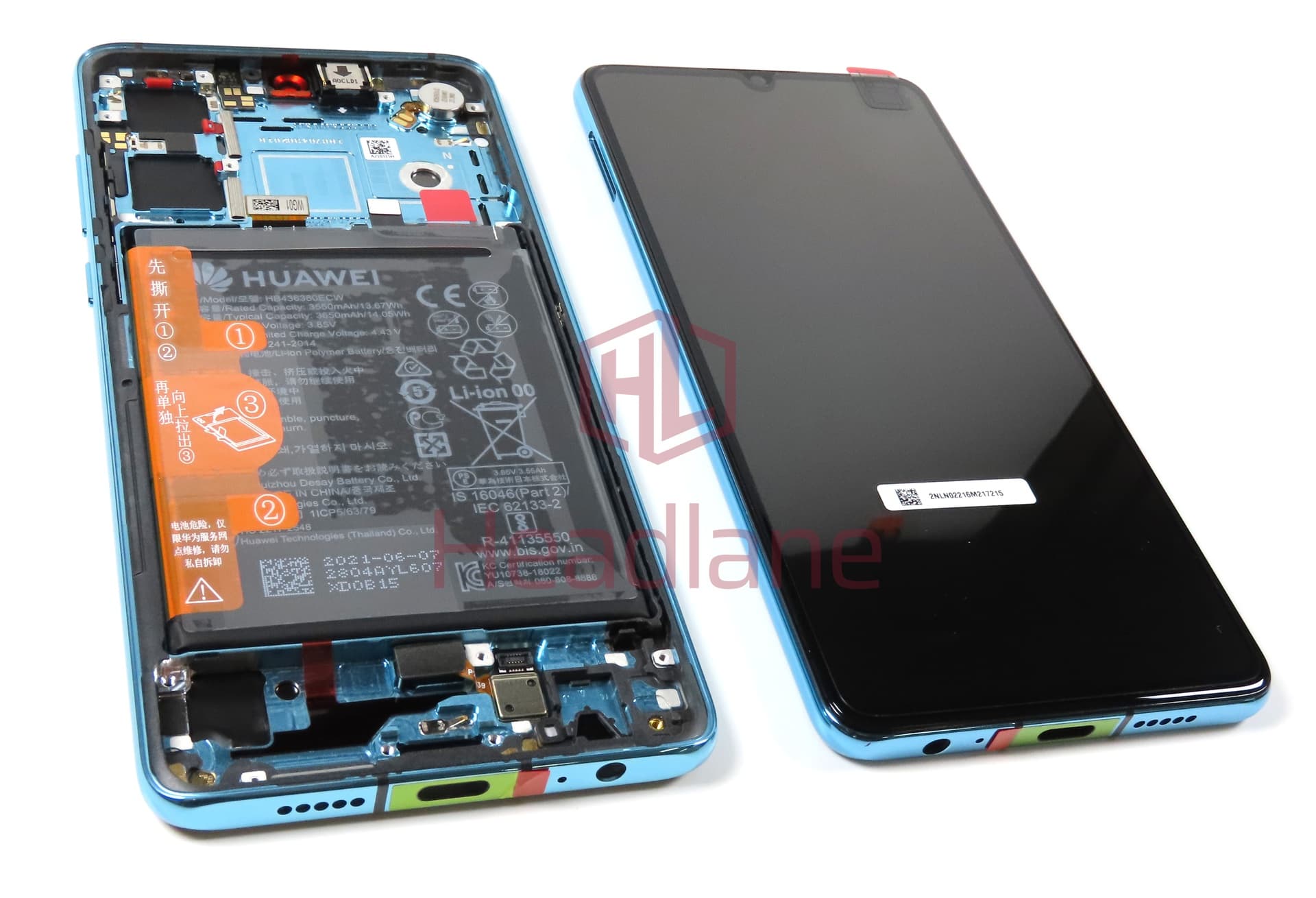 Huawei P30 LCD Display / Screen + Touch + Battery Assembly - Aurora Blue (No Box) - view 2