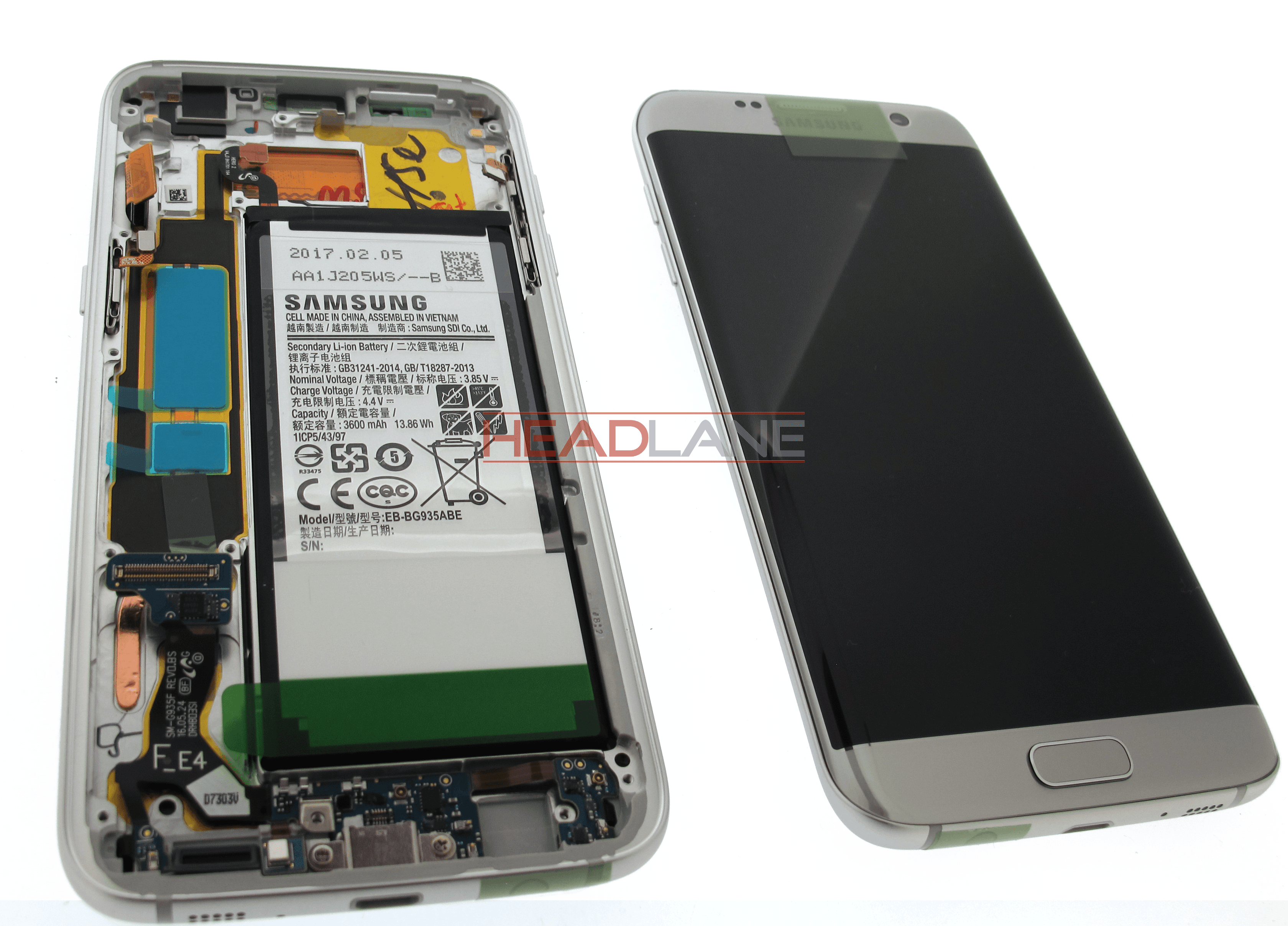 Samsung SM-G935A Galaxy S7 Edge LCD Display / Screen + Touch + Battery Silver (USA Version Charge Board) - view 2