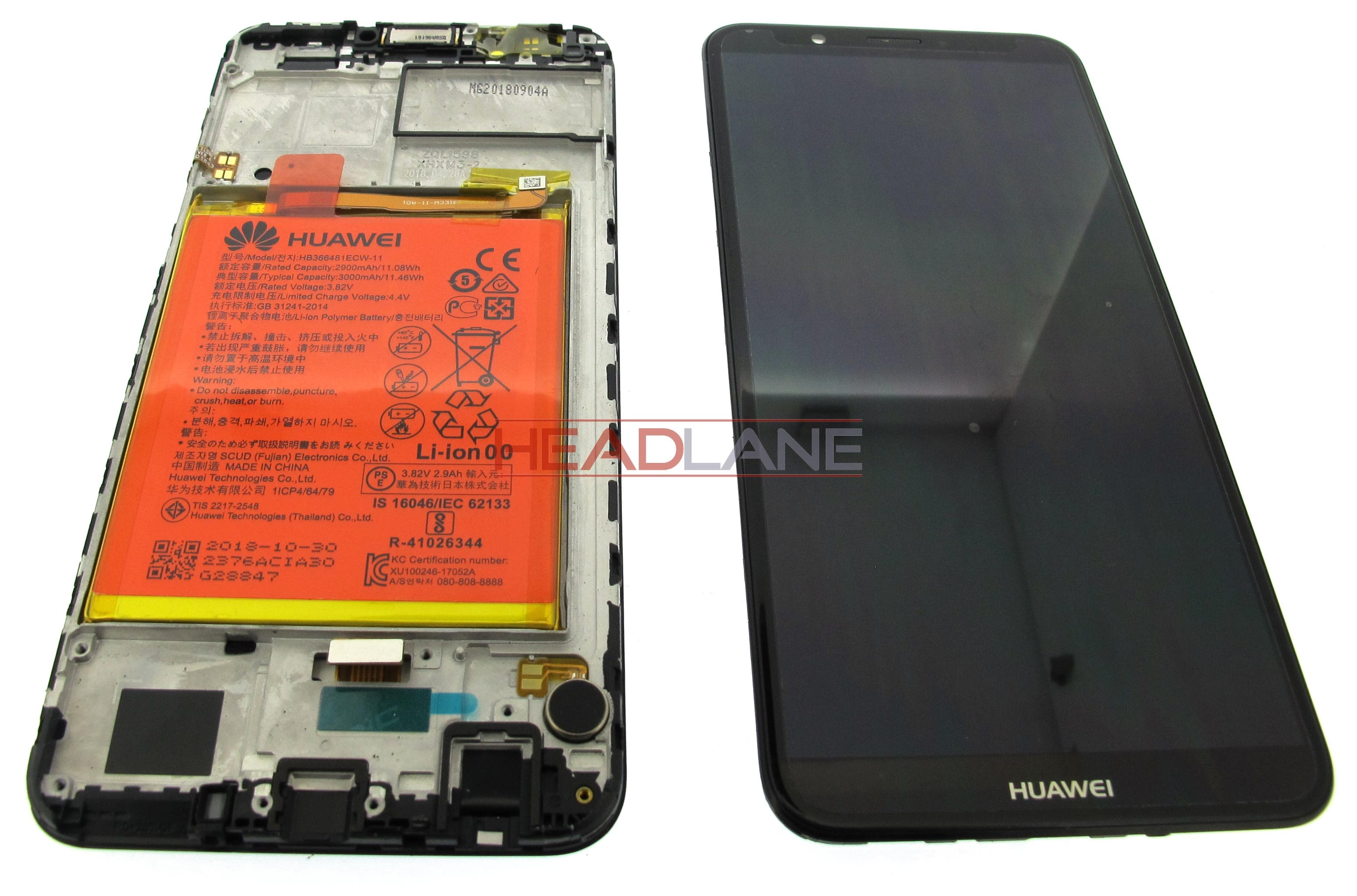 Huawei Y7 (2018) LCD Display / Screen + Touch + Battery Assembly - Black - view 2