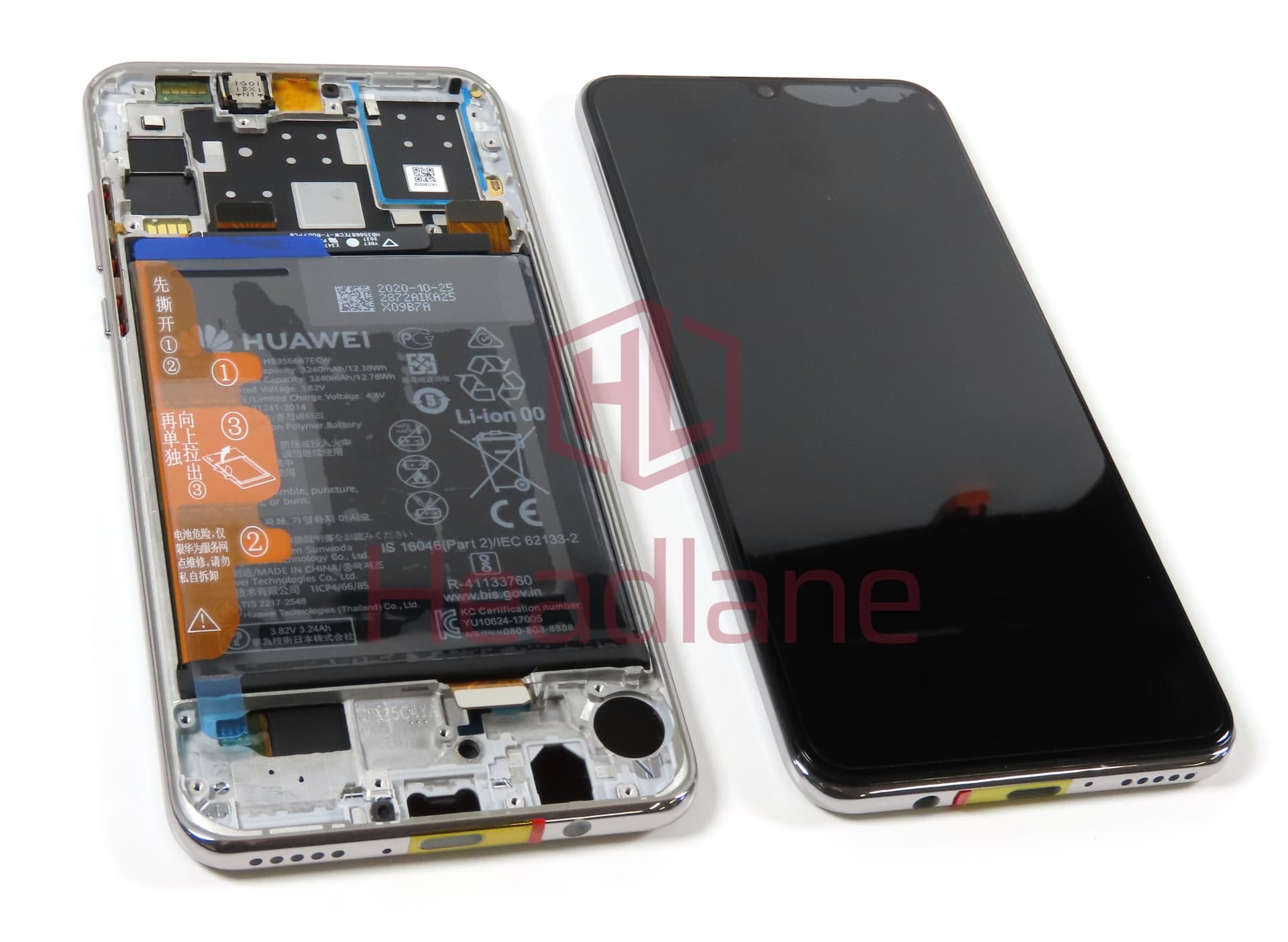 Huawei P30 Lite (NFC / 32MP Front Camera Version) LCD Display / Screen + Touch + Battery Assembly - White (No Box) - view 2