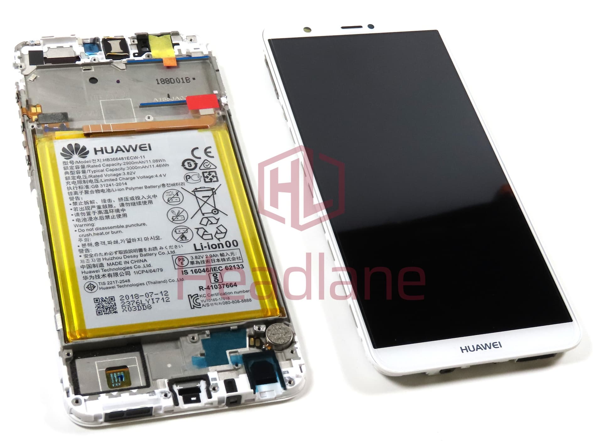 Huawei P Smart LCD Display / Screen + Touch + Battery Assembly - Gold/White (No Box) - view 2