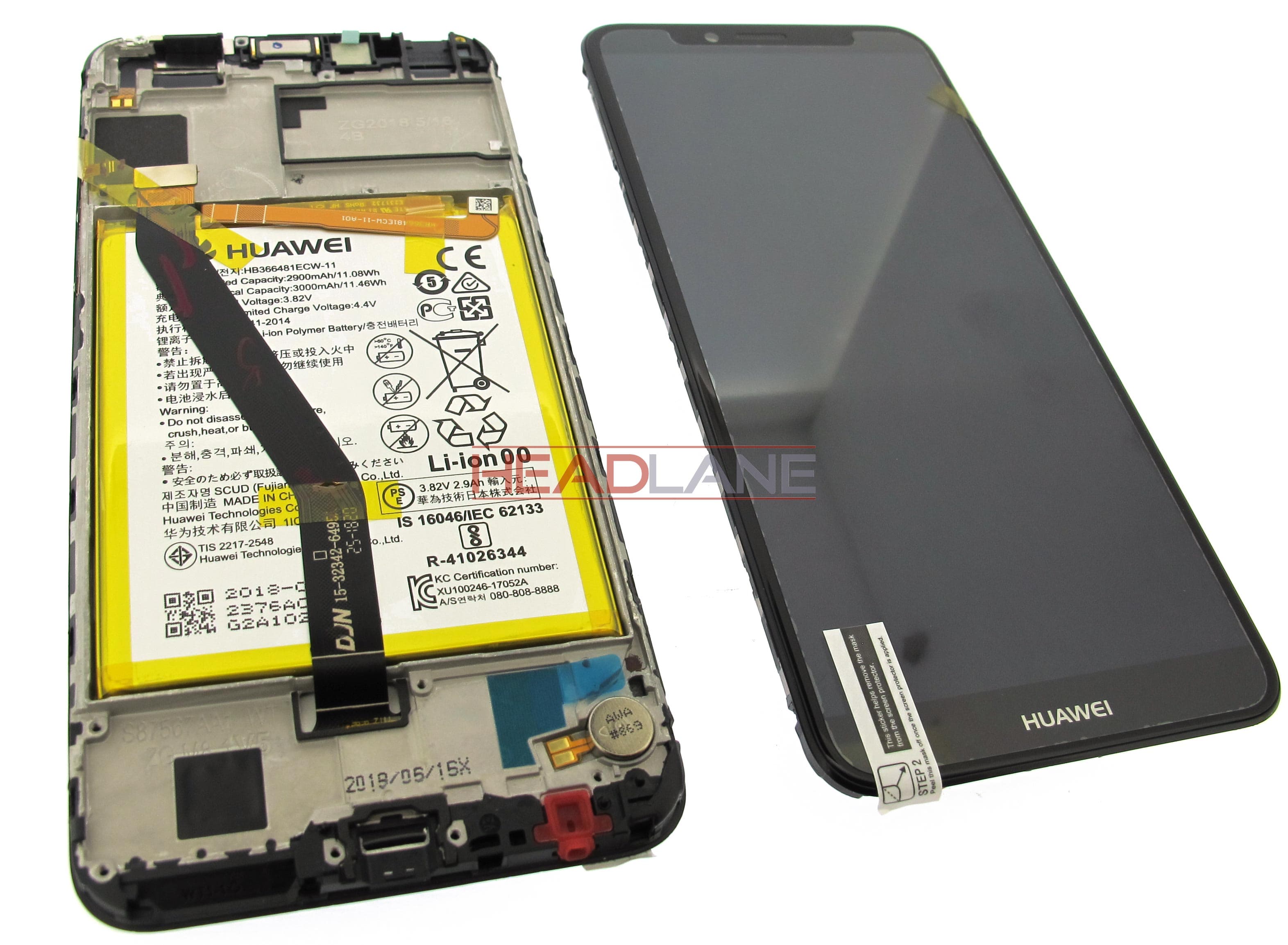 Huawei Y6 (2018) LCD Display / Screen + Touch + Battery Assembly - Black - view 2