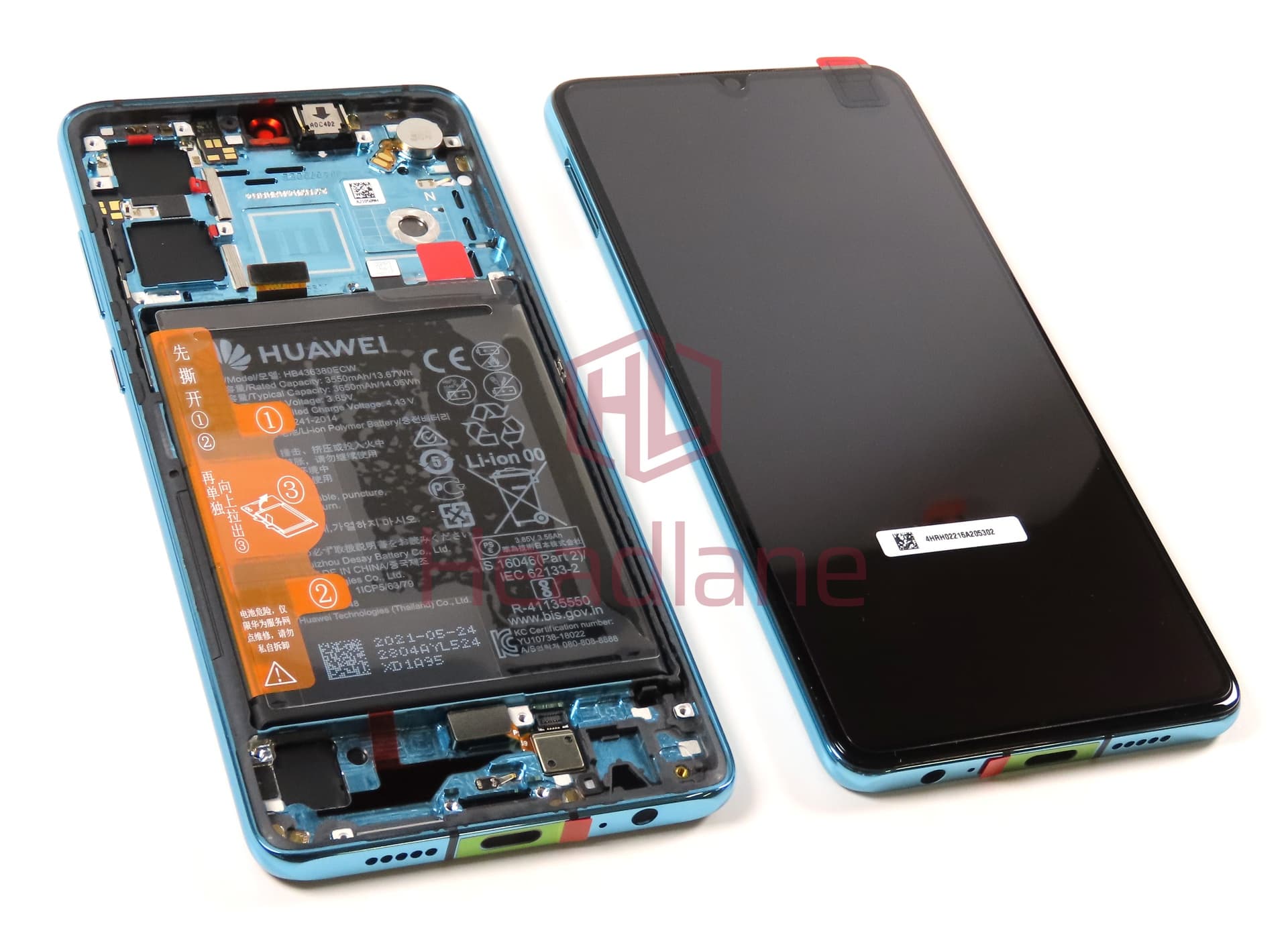 Huawei P30 LCD Display / Screen + Touch + Battery Assembly - Aurora Blue (New Version) (No Box) - view 3