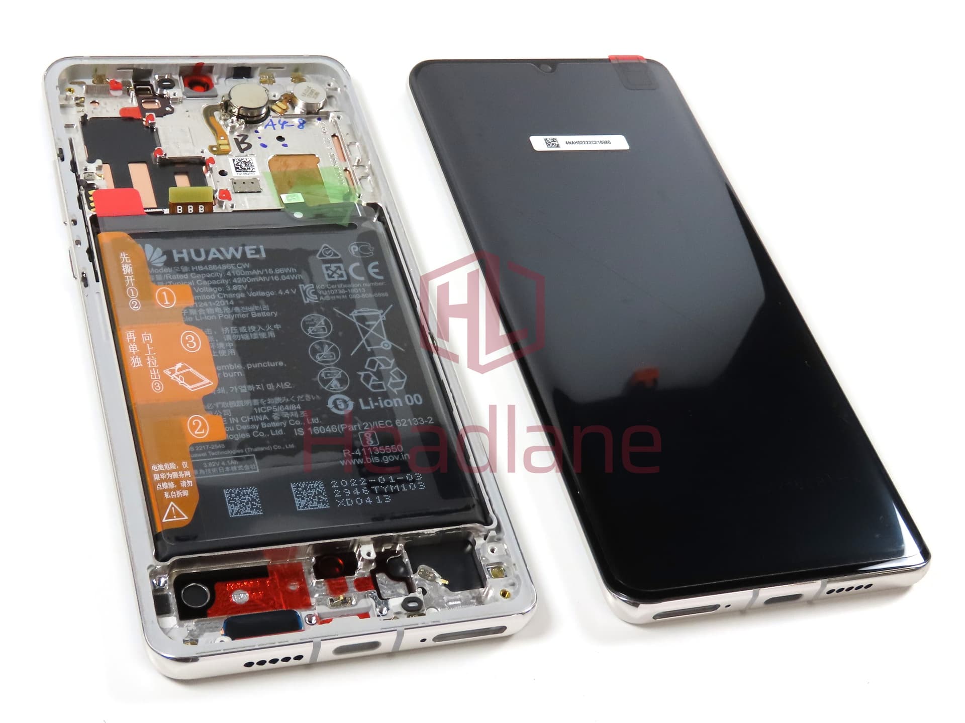 Huawei P30 Pro LCD Display / Screen + Touch + HB486486ECW Battery - Silver (B Grade) - view 2