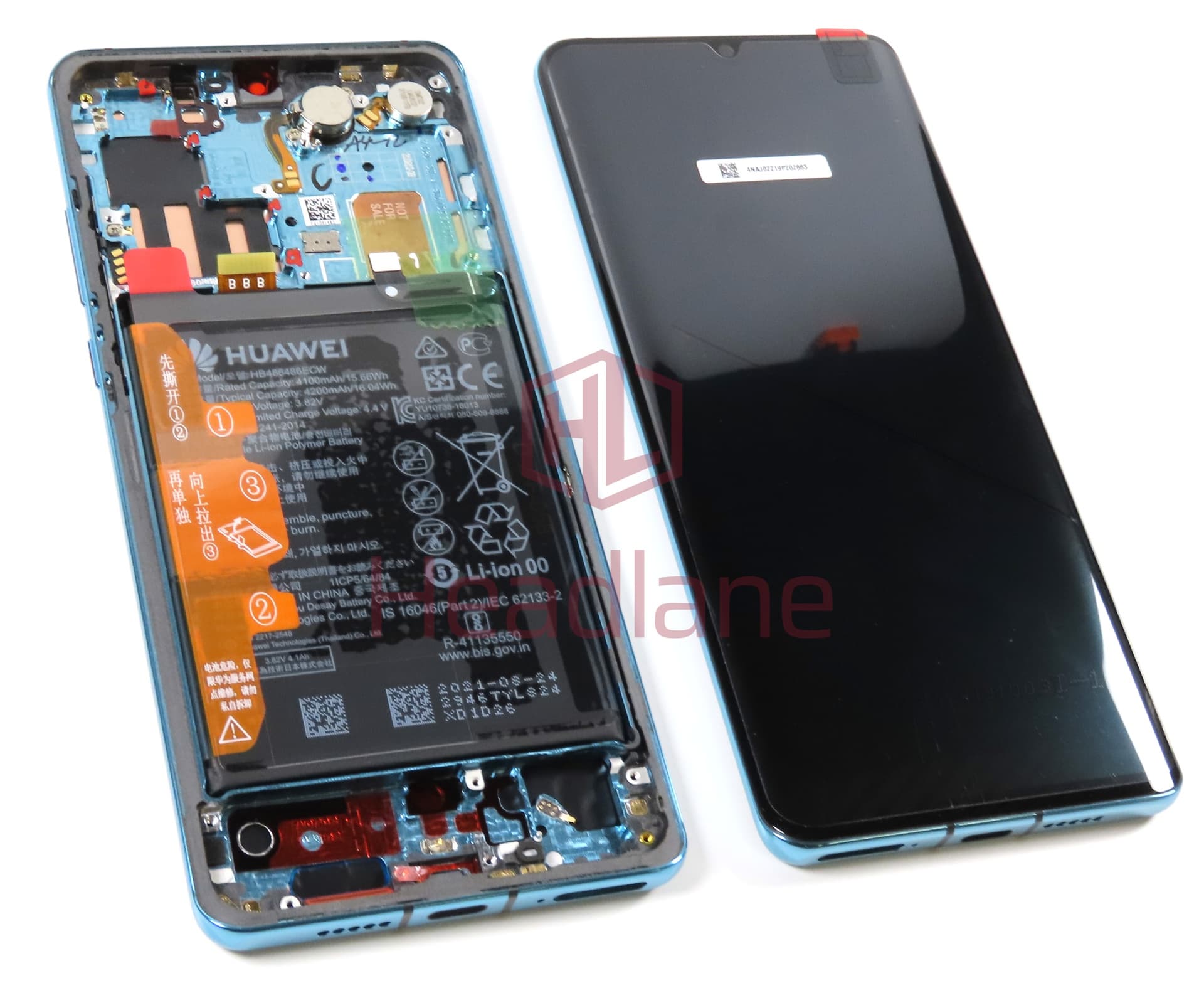 Huawei P30 Pro LCD Display / Screen + Touch + HB486486ECW Battery - Aurora Blue (B Grade) - view 3