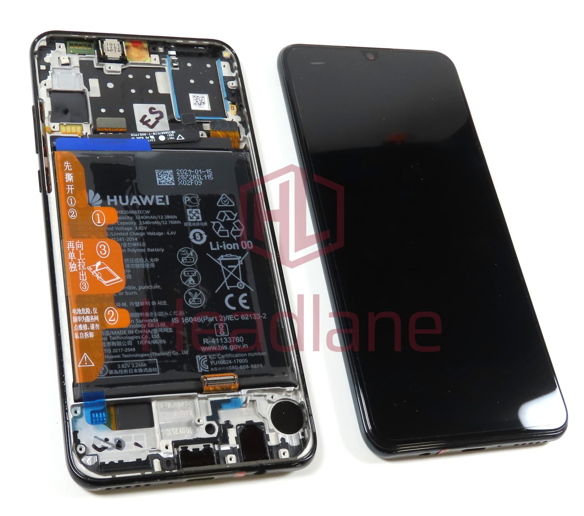 Huawei P30 Lite (New Edition) (MAR-LX1B) LCD Display / Screen + Touch + Battery Assembly - Black (No Box) - view 3