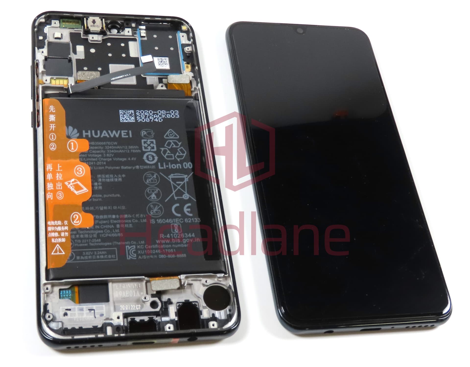 Huawei P30 Lite (NFC / 32MP Front Camera Version) LCD Display / Screen + Touch + Battery Assembly - Black (No Box) - view 2