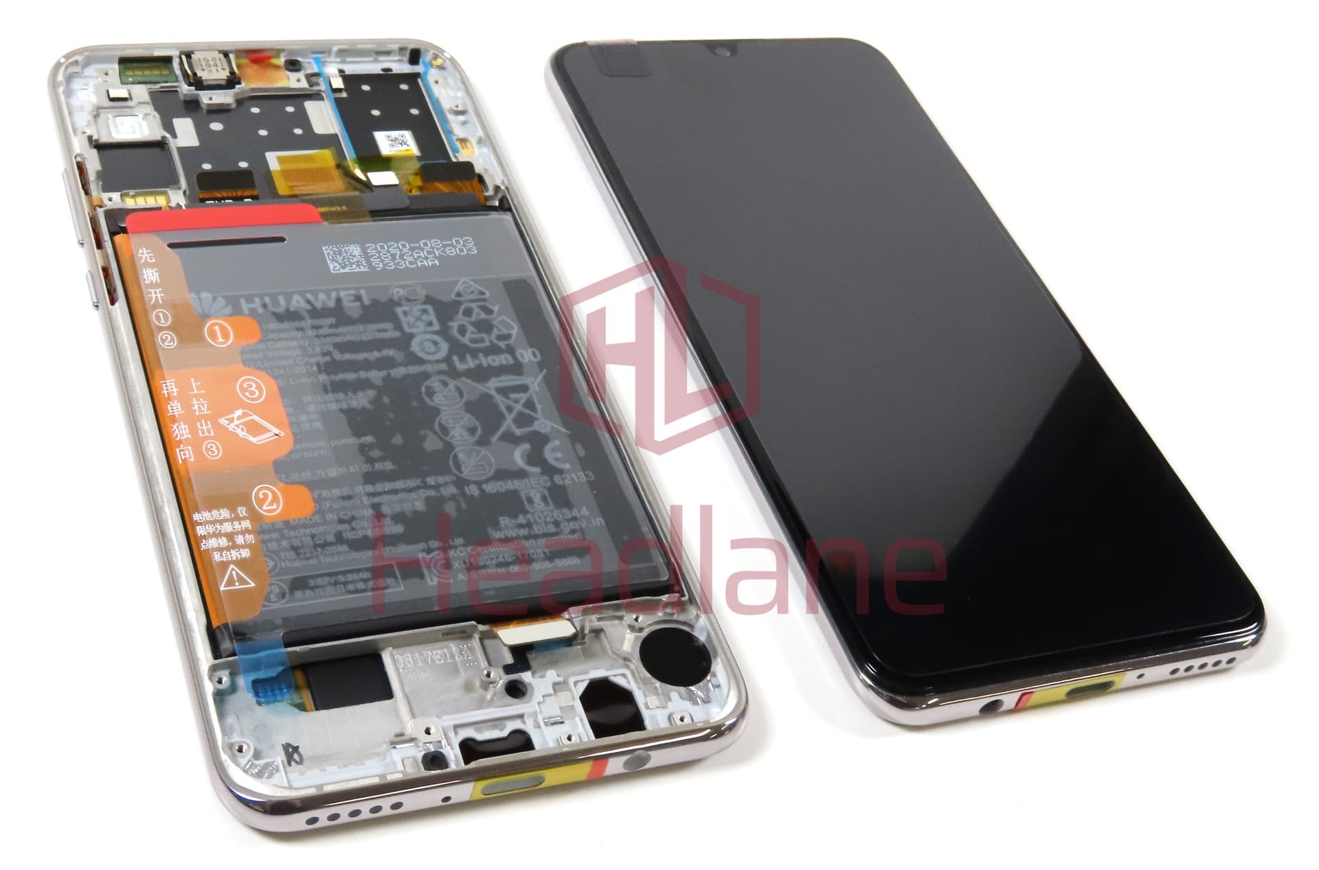 Huawei P30 Lite (MAR-LX1A) LCD Display / Screen + Touch + Battery Assembly - White (No Box) - view 3