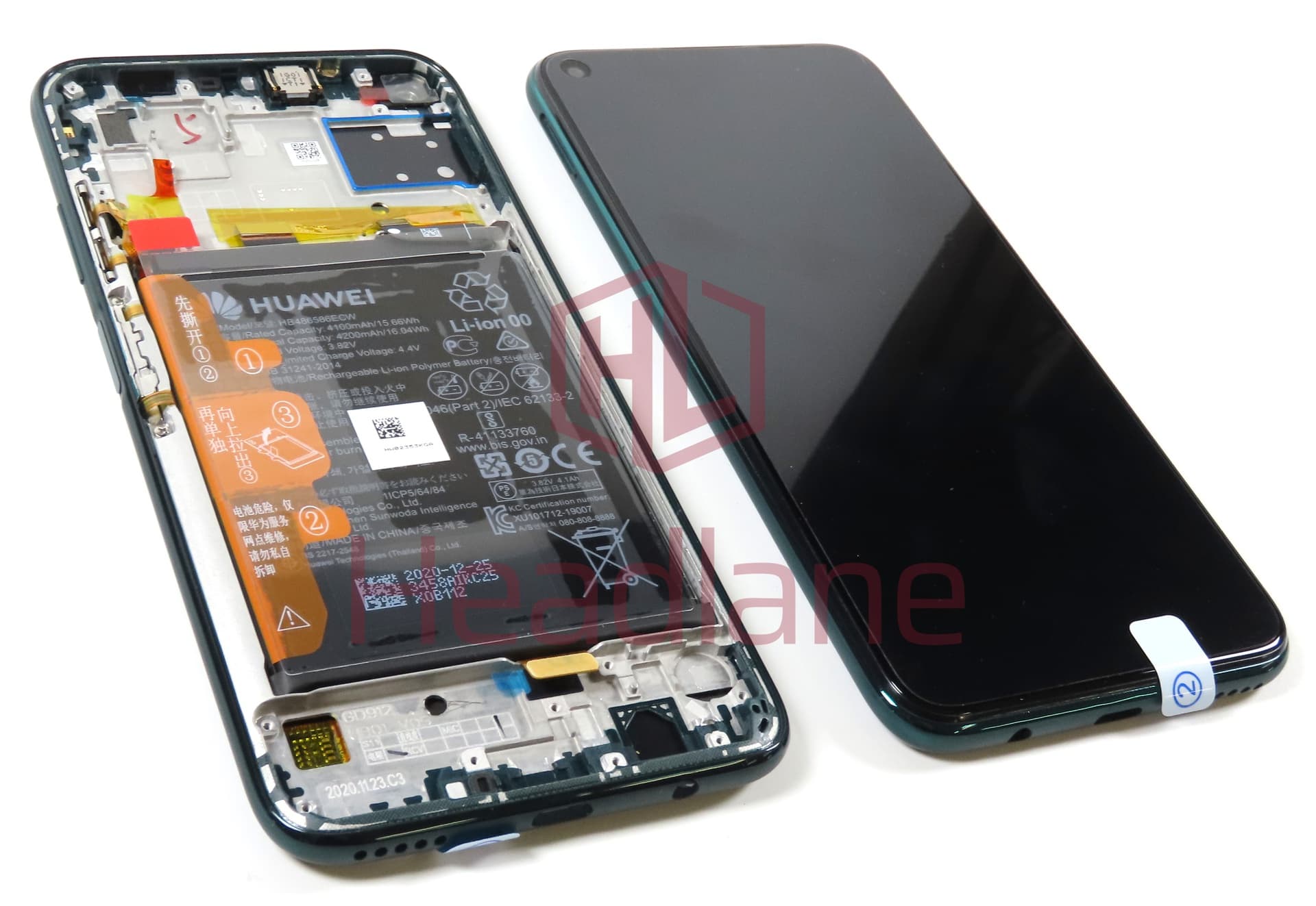 Huawei P40 Lite LCD Display / Screen + Touch + Battery Assembly - Crush Green (No Box) - view 2