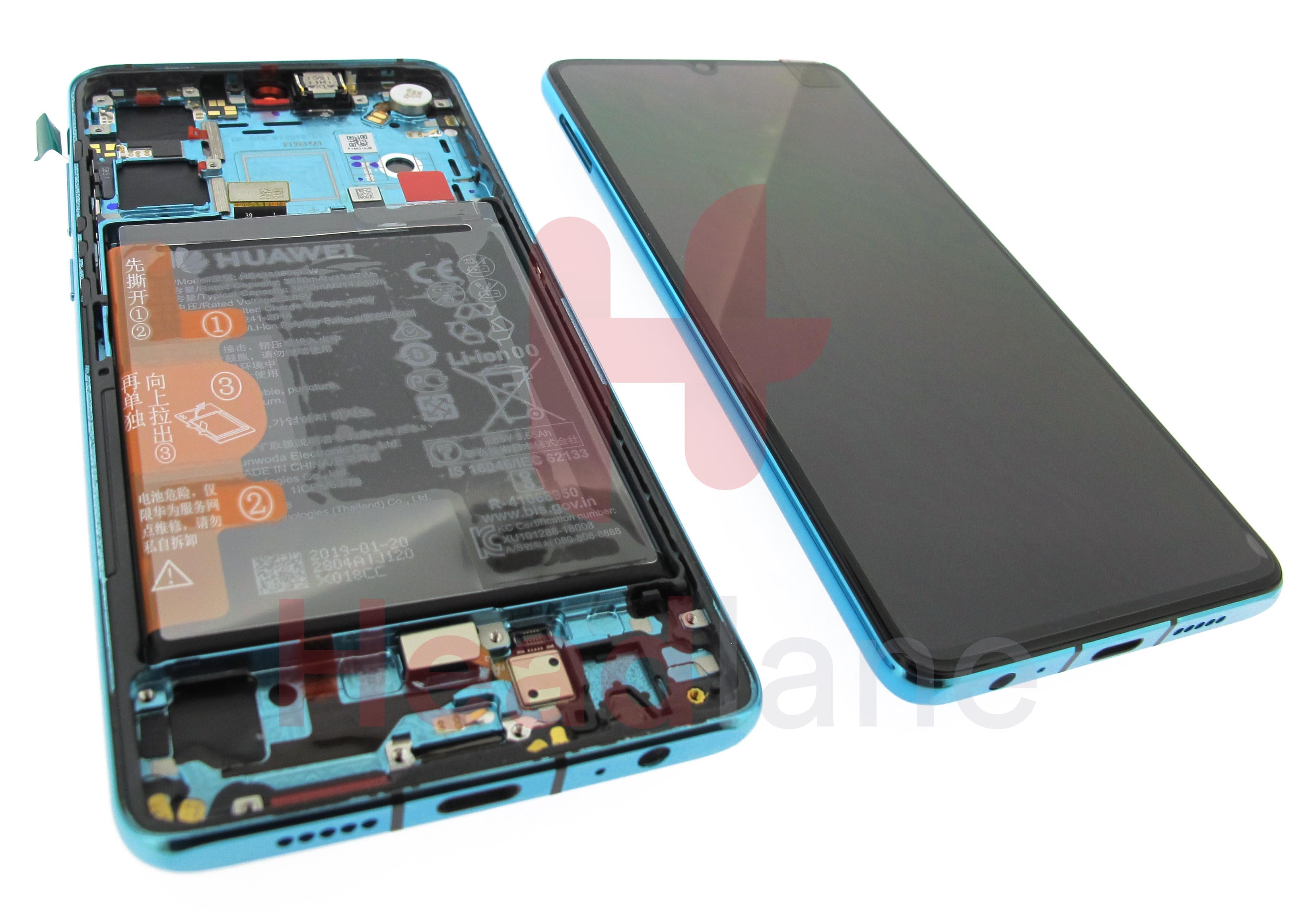 Huawei P30 LCD Display / Screen + Touch + Battery Assembly - Aurora Blue - view 2
