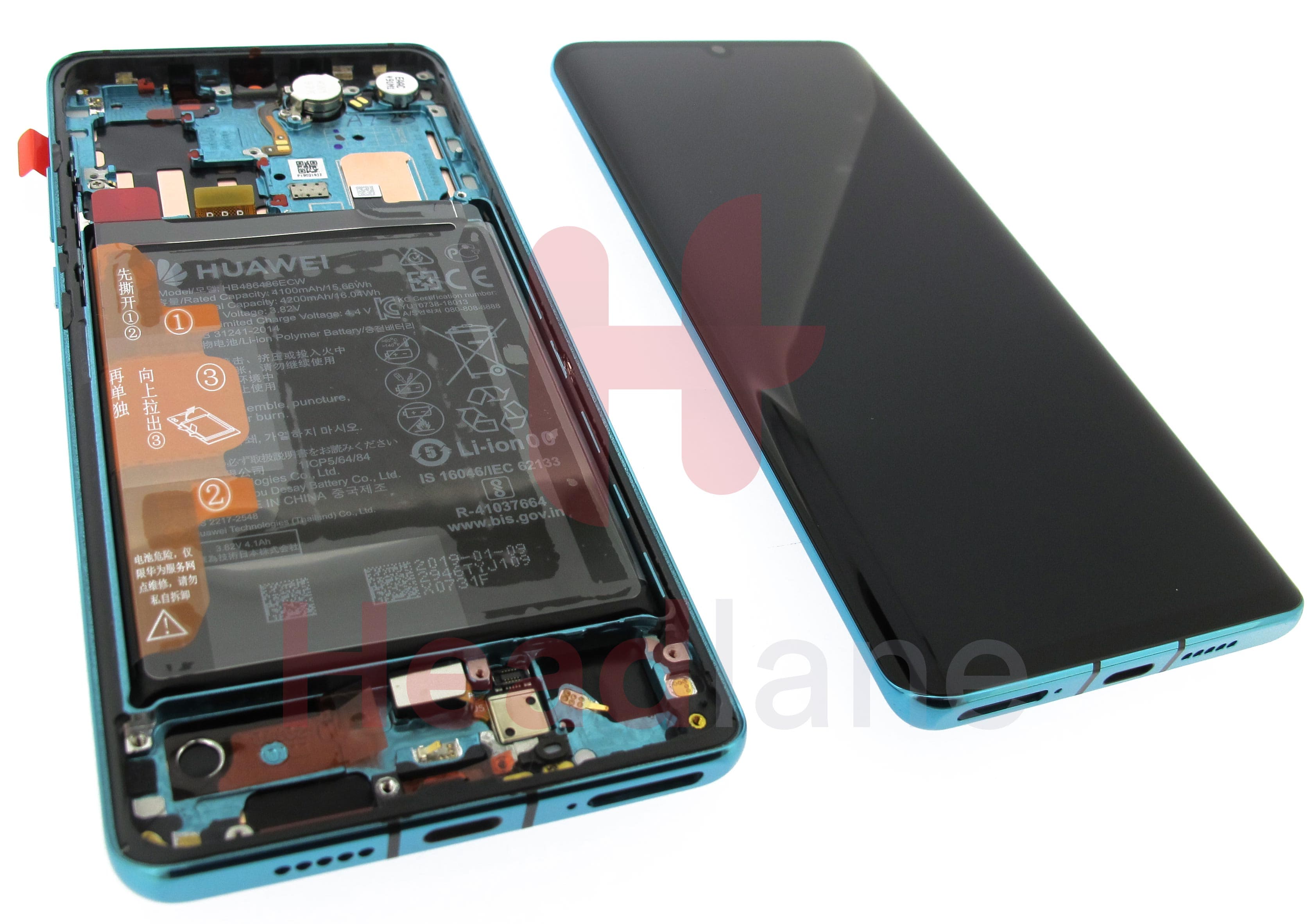 Huawei P30 Pro LCD Display / Screen + Touch + Battery Assembly - Aurora Blue - view 2