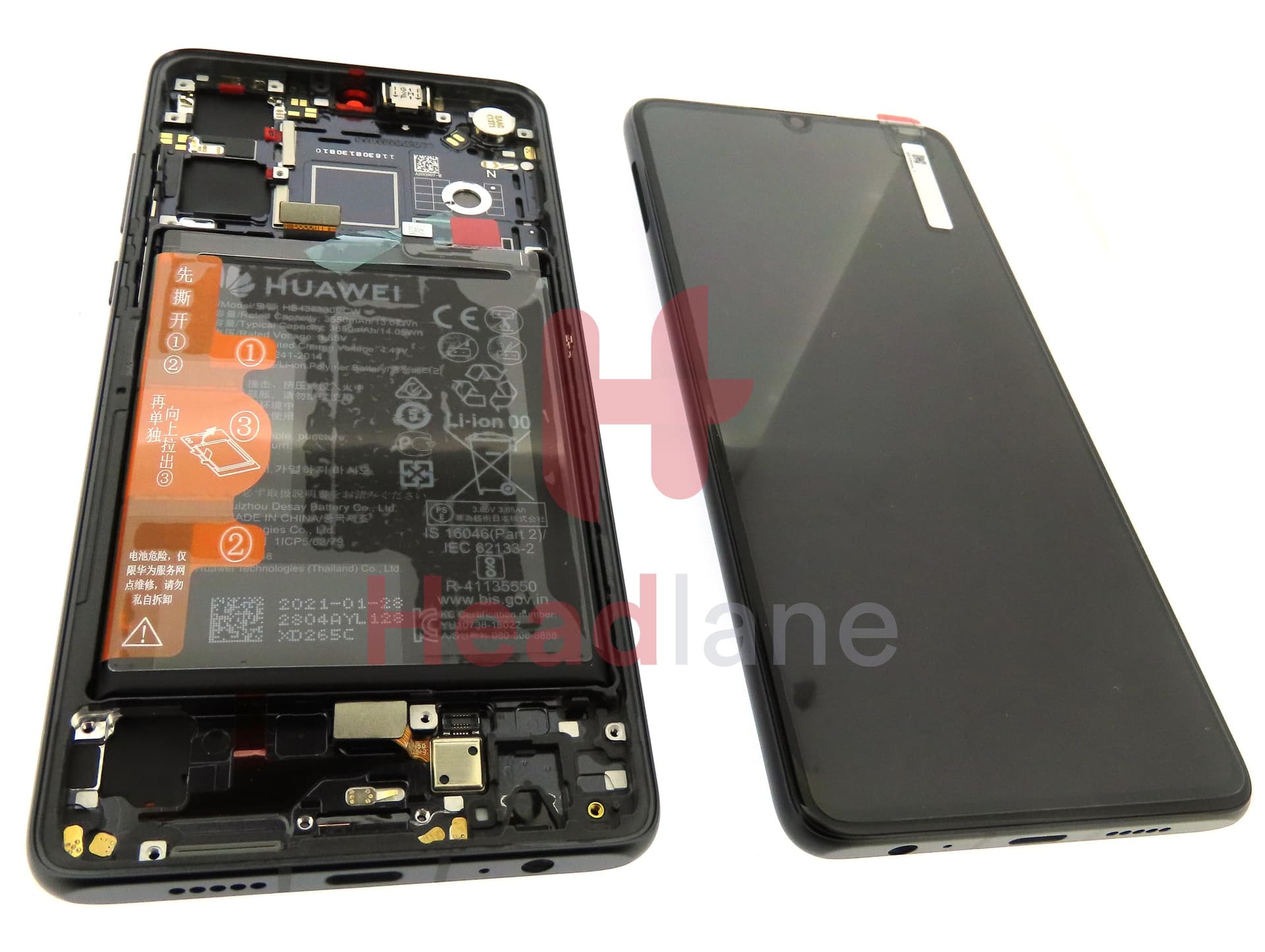 Huawei P30 LCD Display / Screen + Touch + Battery Assembly - Black (New Version) (No Box) - view 2