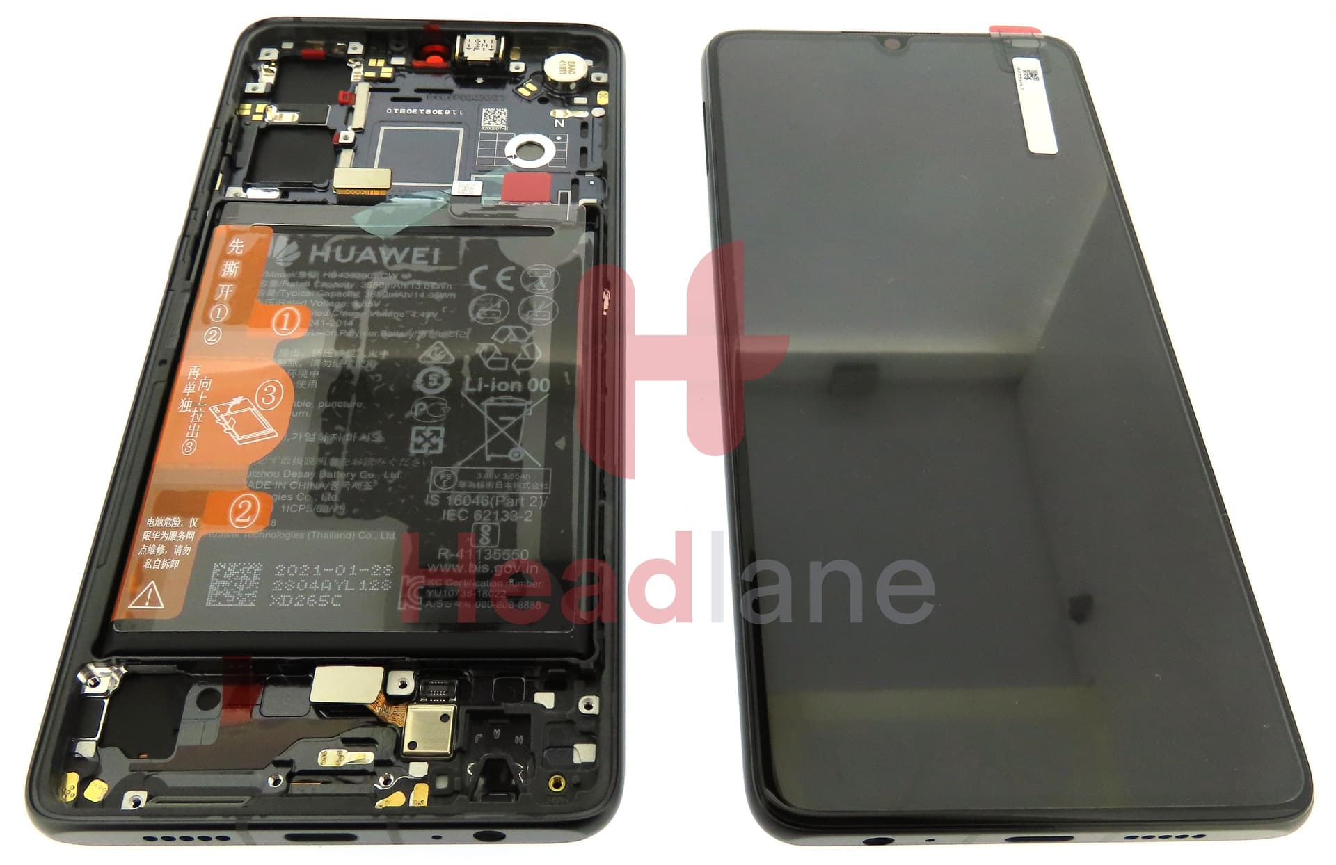 Huawei P30 LCD Display / Screen + Touch + Battery Assembly - Black (New Version) (No Box) - view 3
