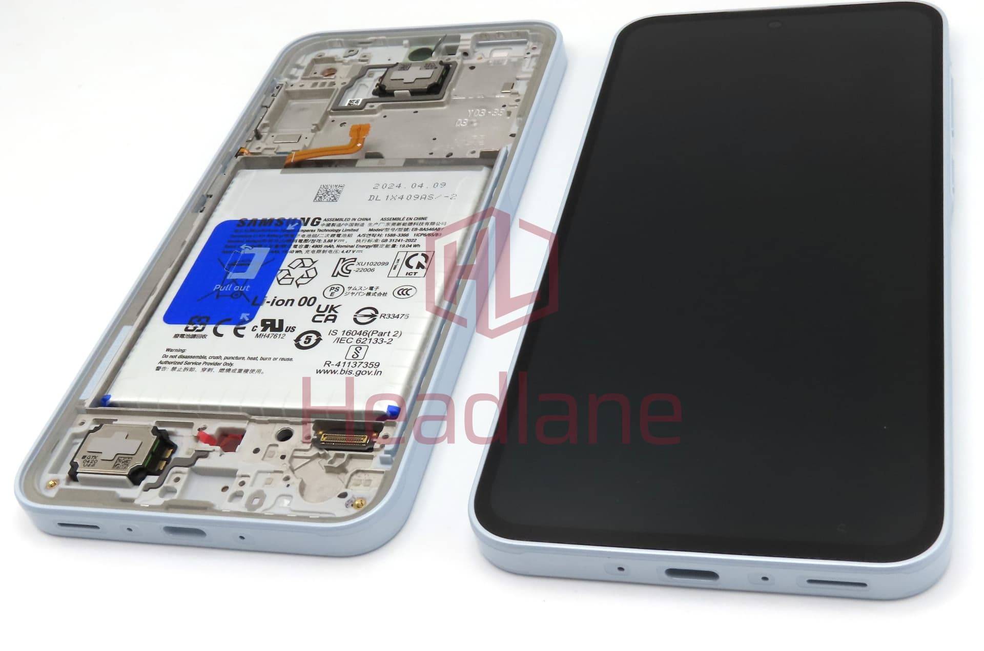 Samsung SM-A356 Galaxy A35 5G LCD Display / Screen + Touch + Frame + Battery - Blue (Awesome Iceblue) - view 2