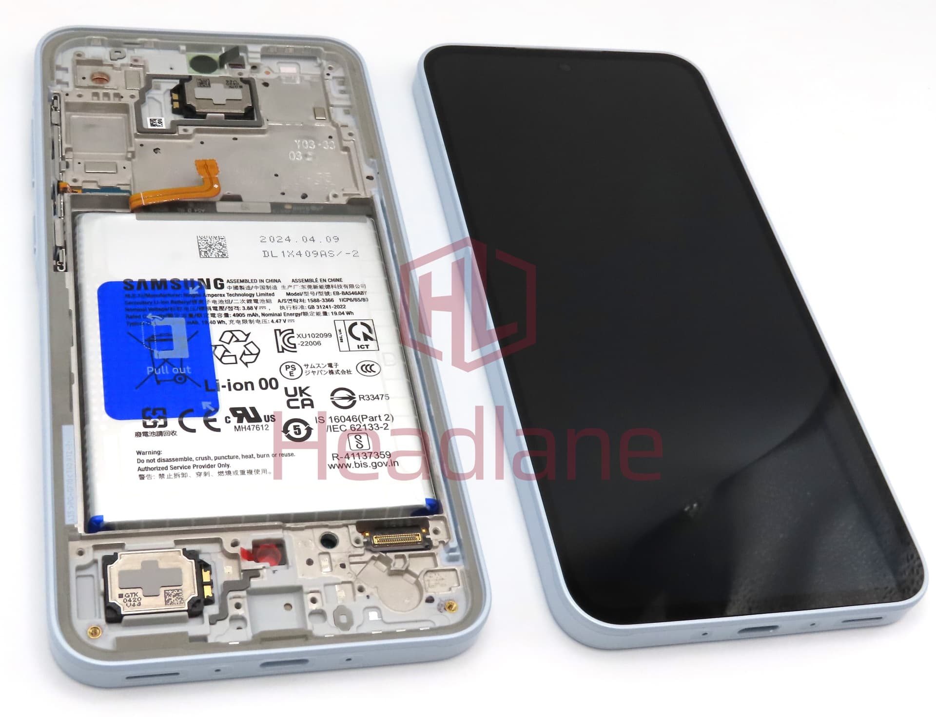 Samsung SM-A356 Galaxy A35 5G LCD Display / Screen + Touch + Frame + Battery - Blue (Awesome Iceblue) - view 3