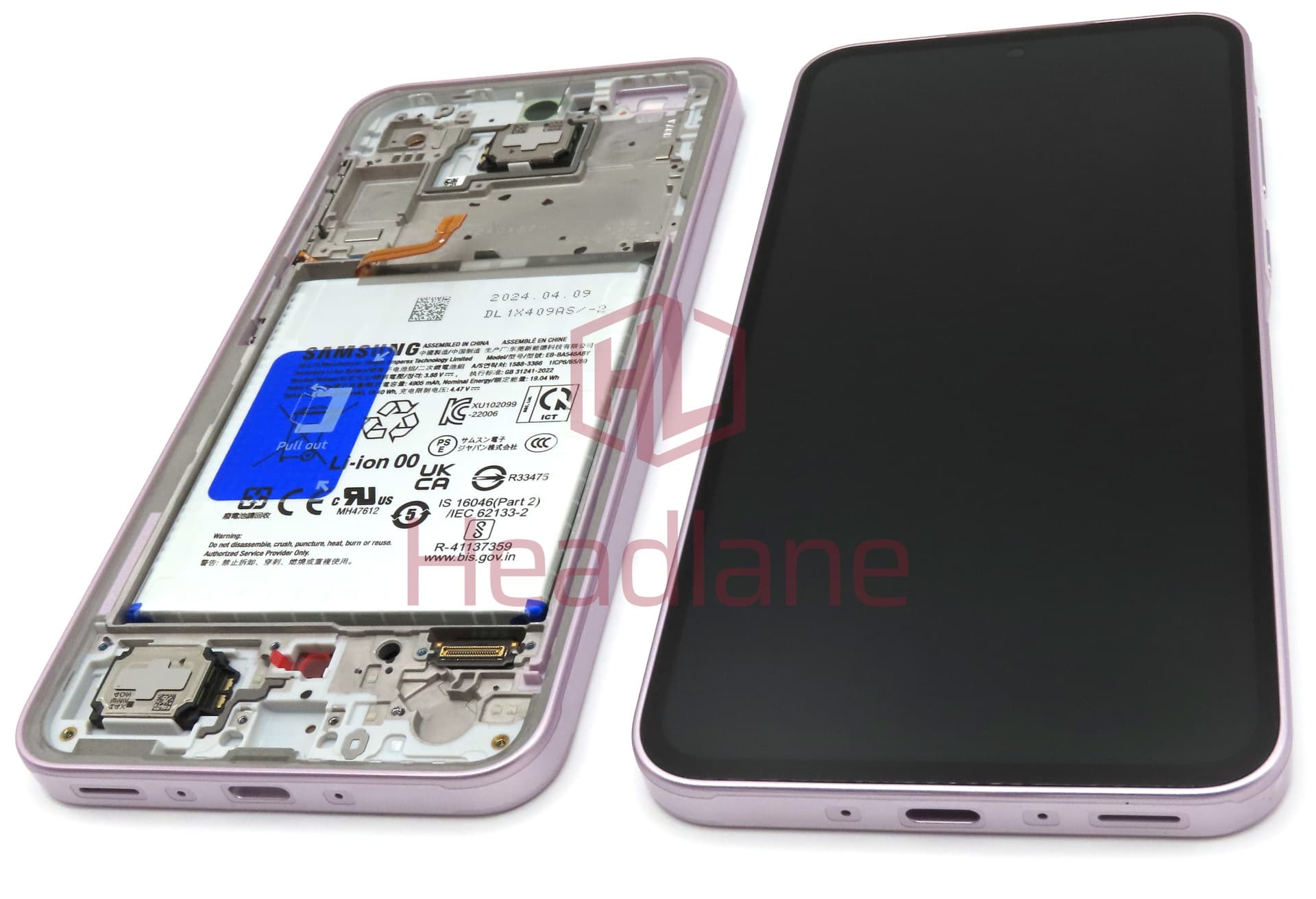 Samsung SM-A356 Galaxy A35 5G LCD Display / Screen + Touch + Frame + Battery - Pink (Awesome Lilac) - view 2