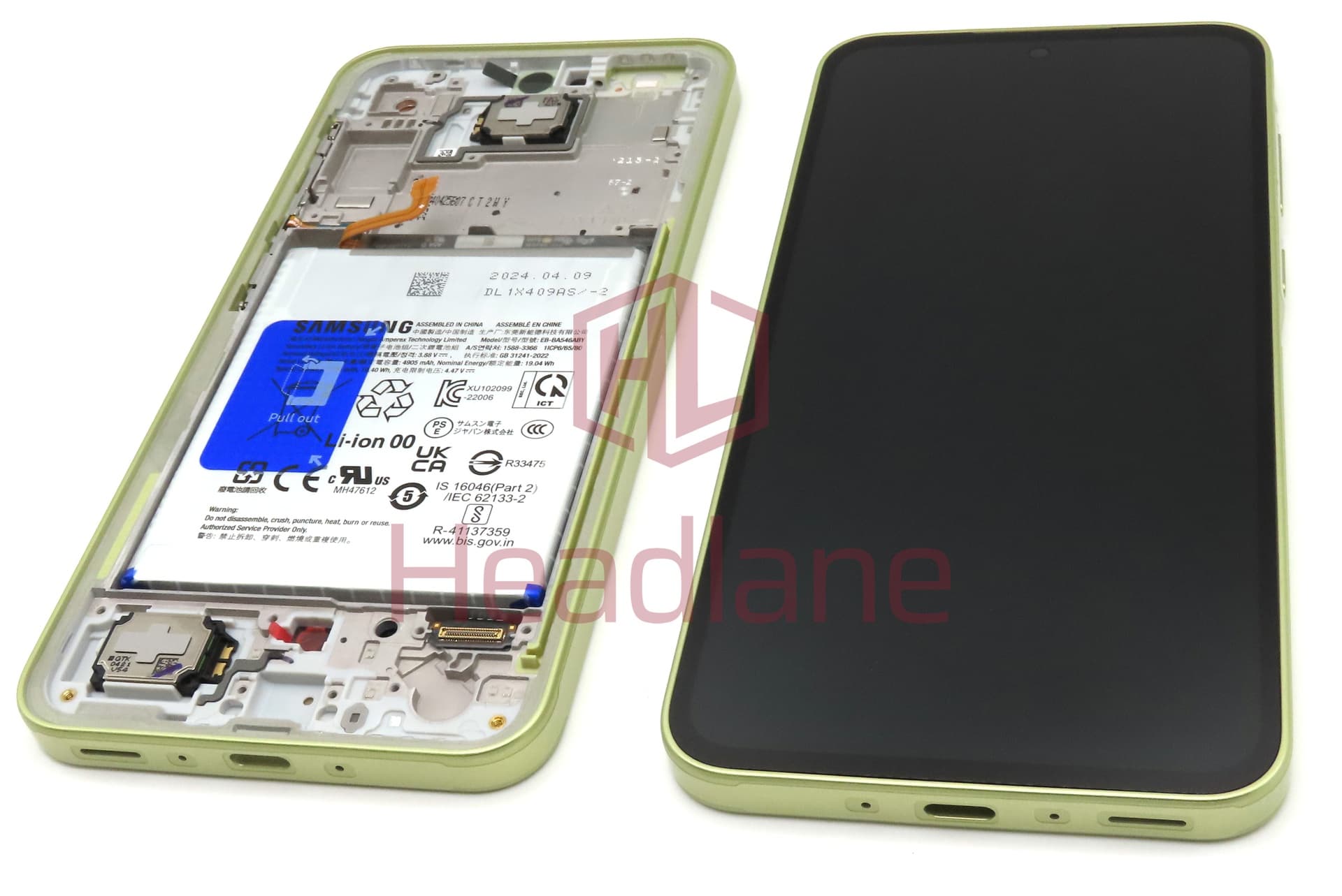 Samsung SM-A356 Galaxy A35 5G LCD Display / Screen + Touch + Frame + Battery - Yellow (Awesome Lemon - view 2