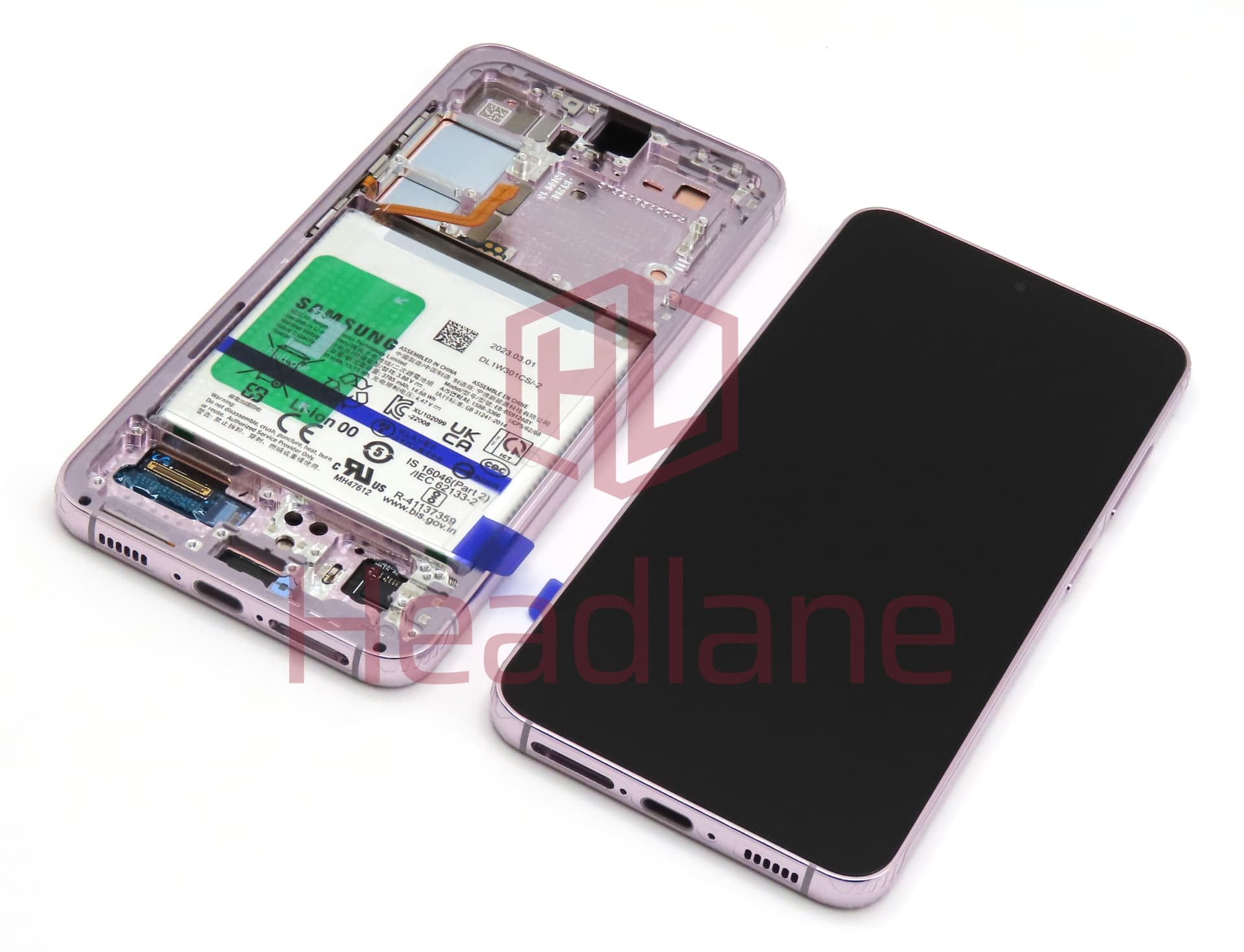 Samsung SM-S911 Galaxy S23 LCD Display / Screen + Touch + Battery - Lavender - view 2