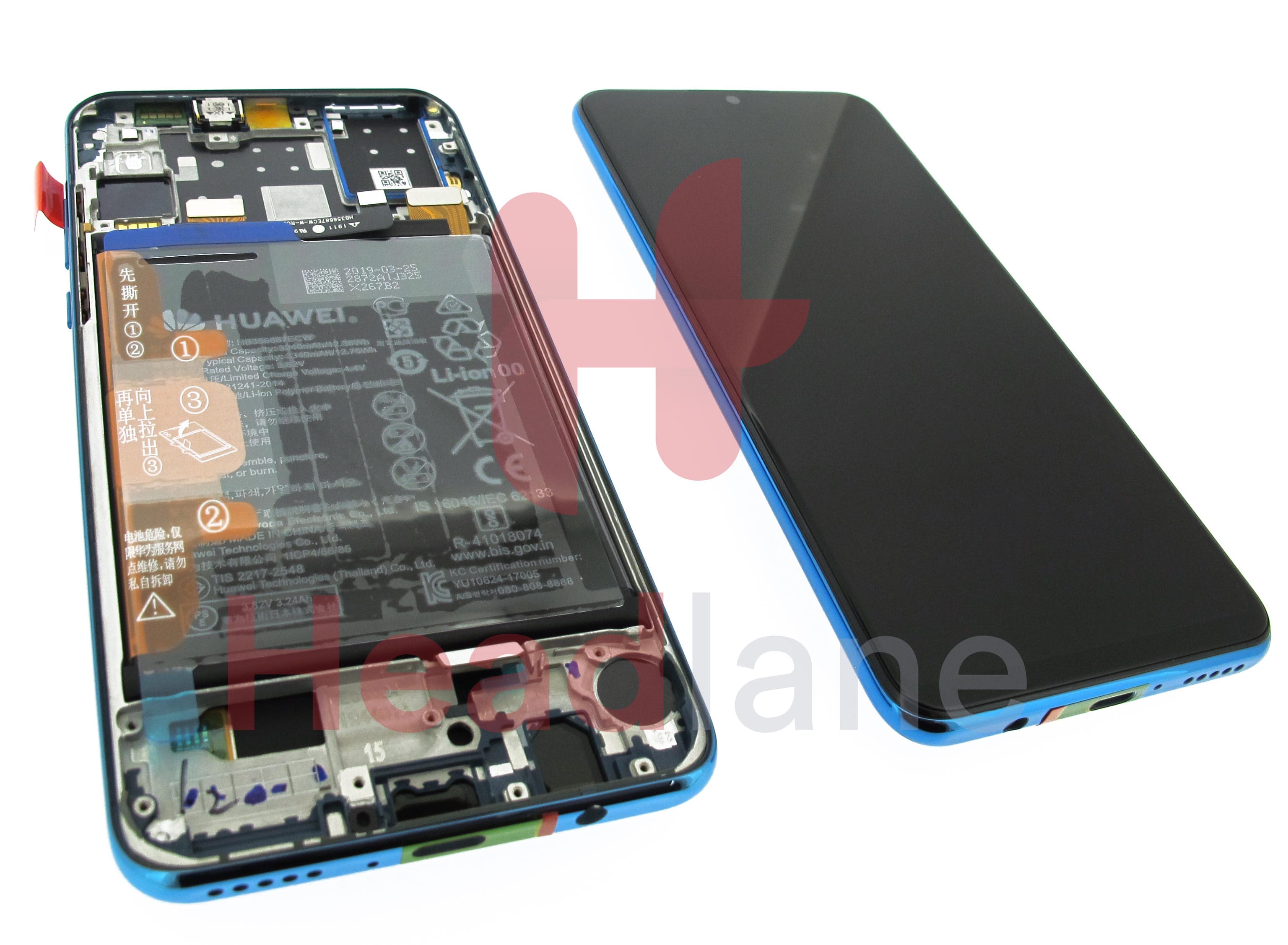 Huawei P30 Lite (MAR-LX1A) LCD Display / Screen + Touch + Battery Assembly - Blue - view 2