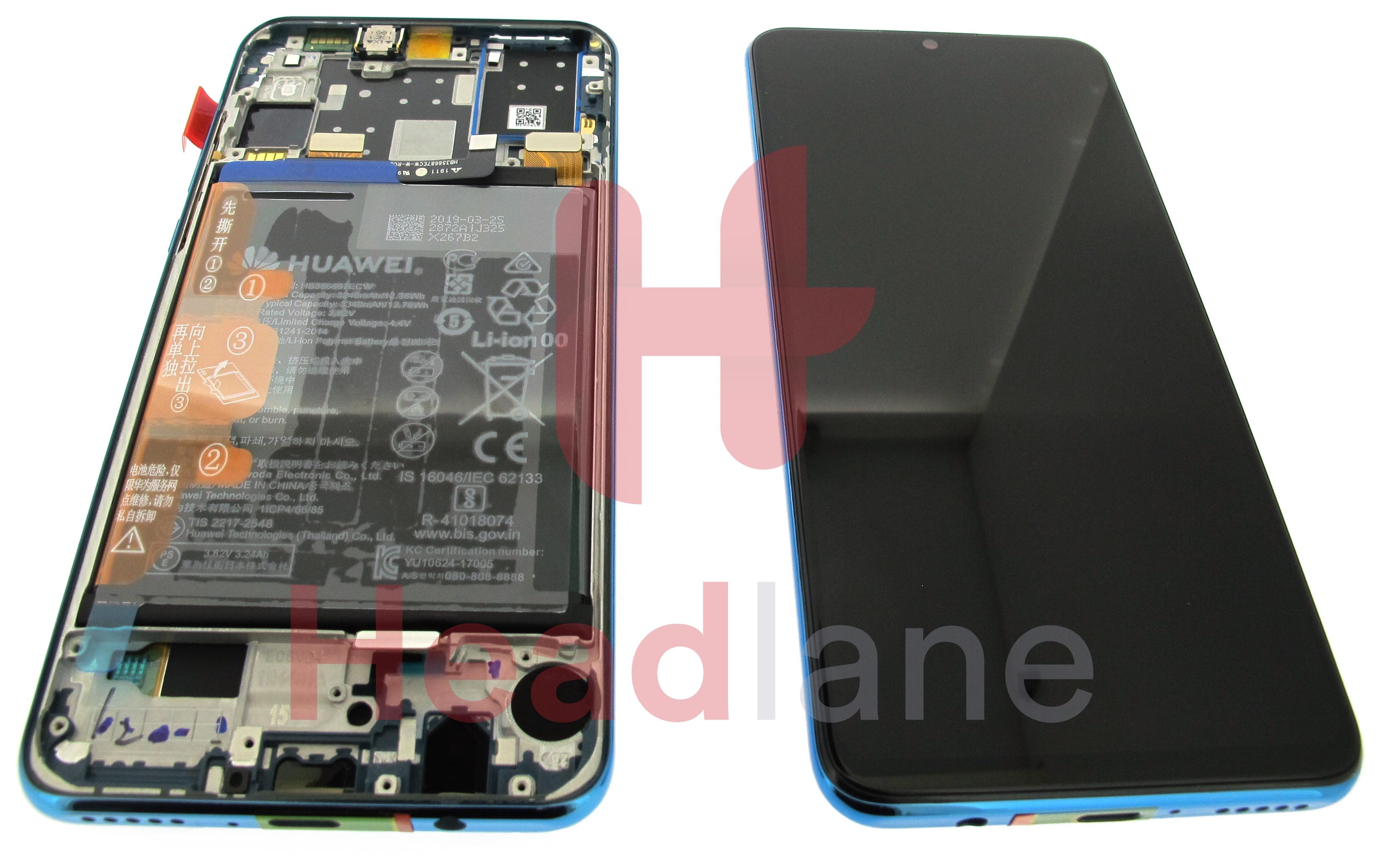 Huawei P30 Lite (MAR-LX1A) LCD Display / Screen + Touch + Battery Assembly - Blue - view 3