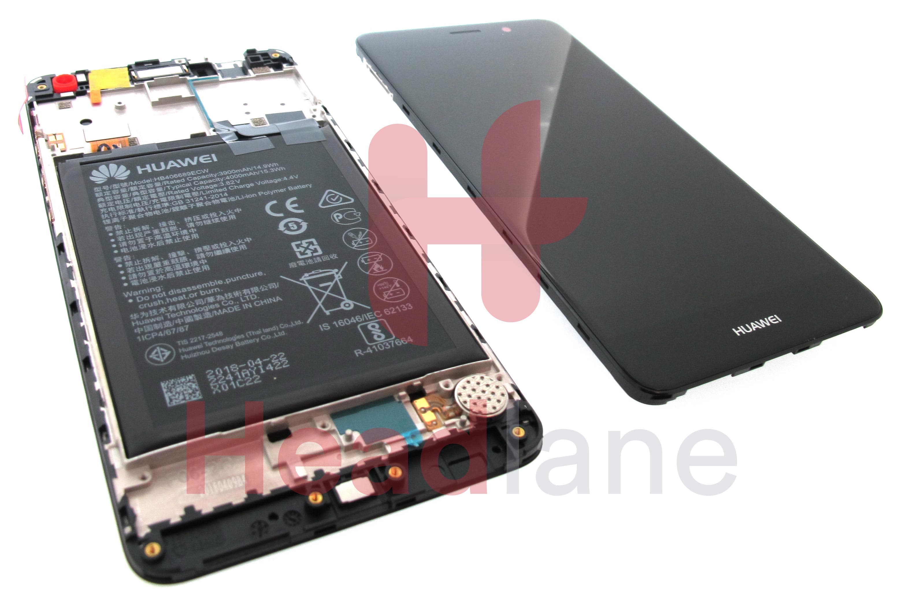 Huawei Y7 (2017) LCD Display / Screen + Touch + Battery Assembly - Black - view 2