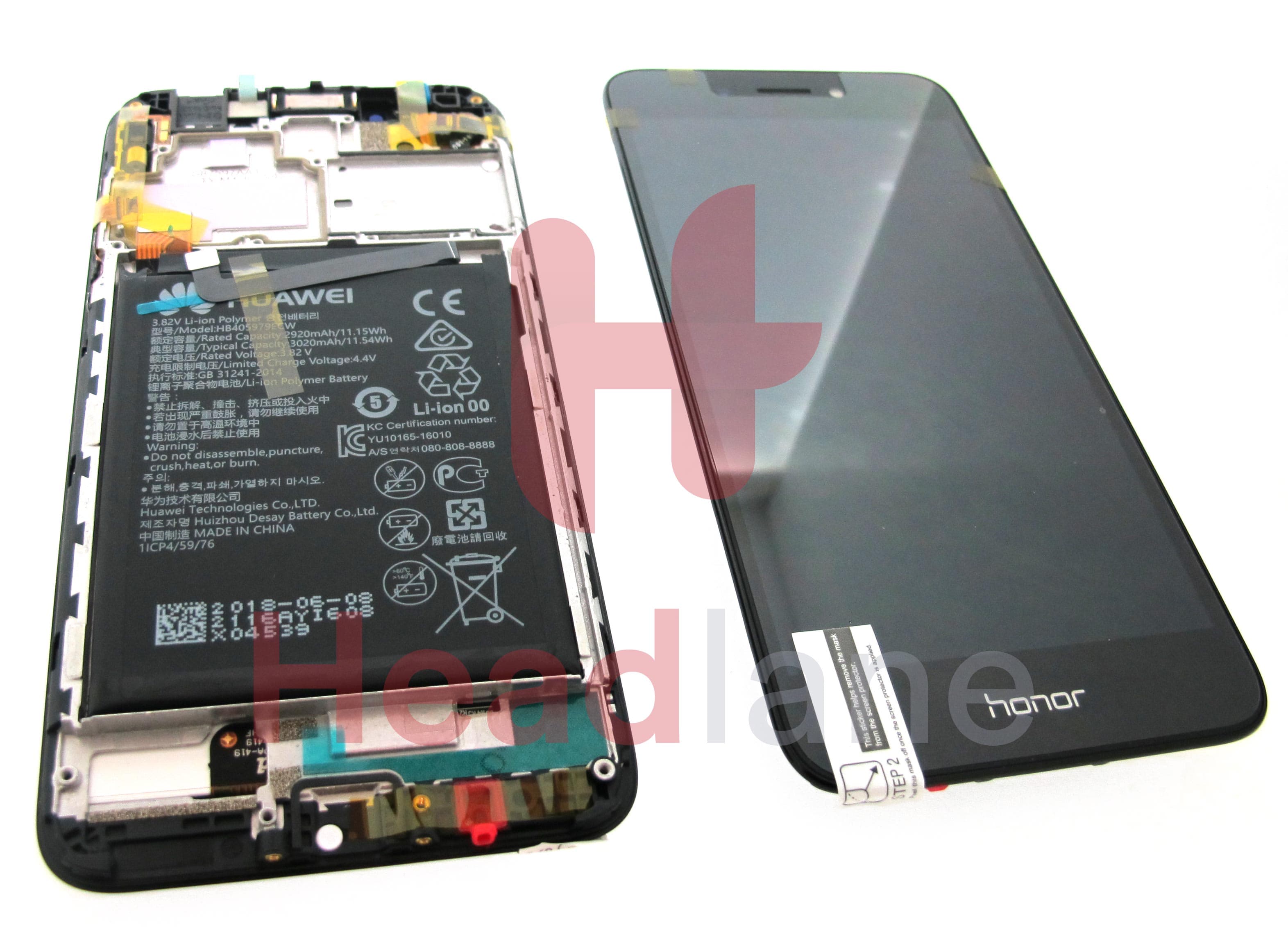 Huawei Honor 6A LCD Display / Screen + Touch - Battery - Grey - view 2