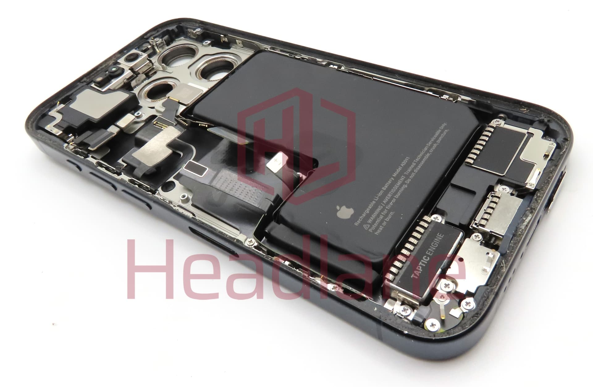 iPhone 15 Pro Back / Battery Cover + Small Parts - Blue Titanium (Pulled - Grade B) (No Camera) - view 2