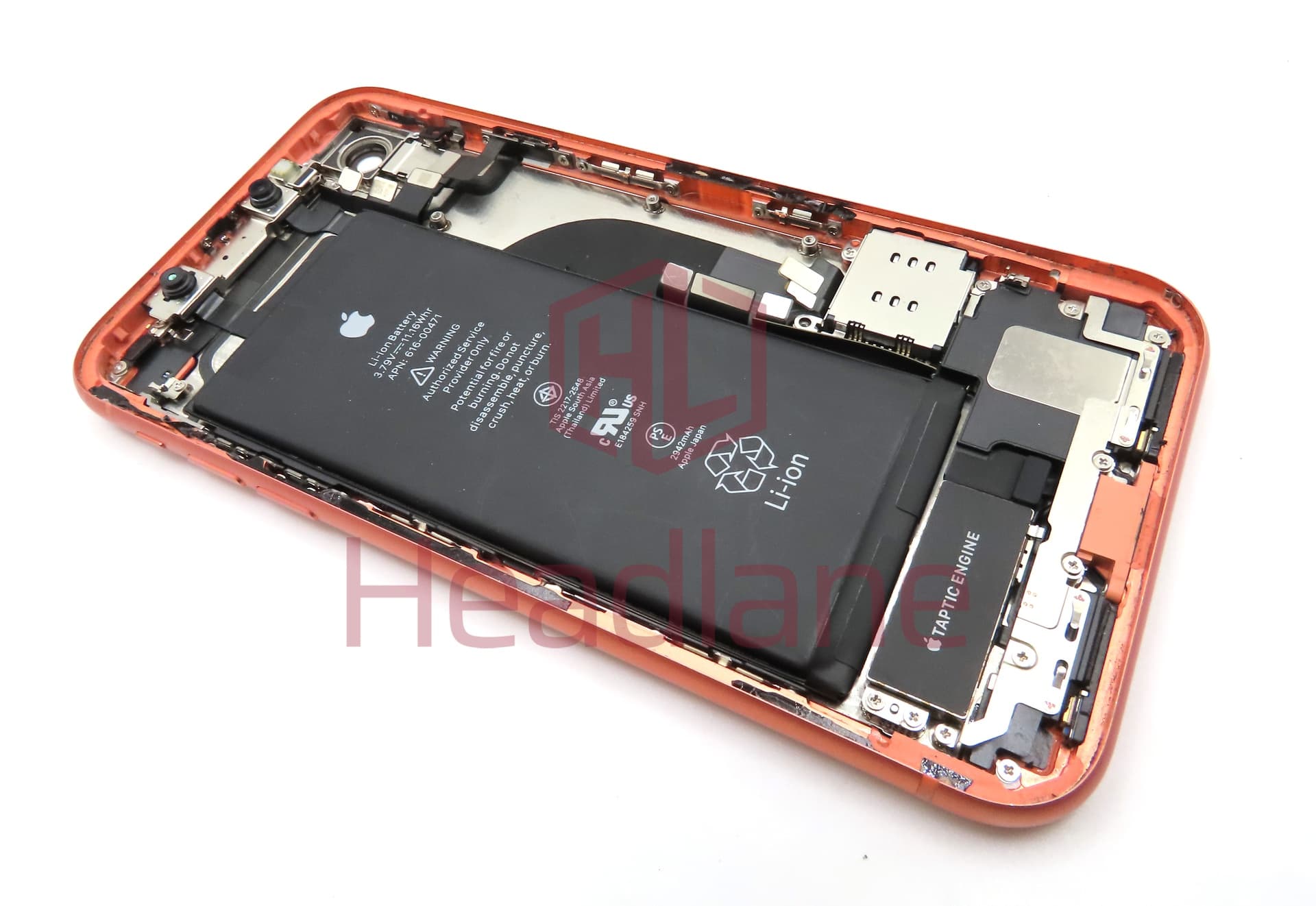 Apple iPhone XR Back / Battery Cover + Small Parts - Coral (Pulled - Grade C) (No Camera) - view 2