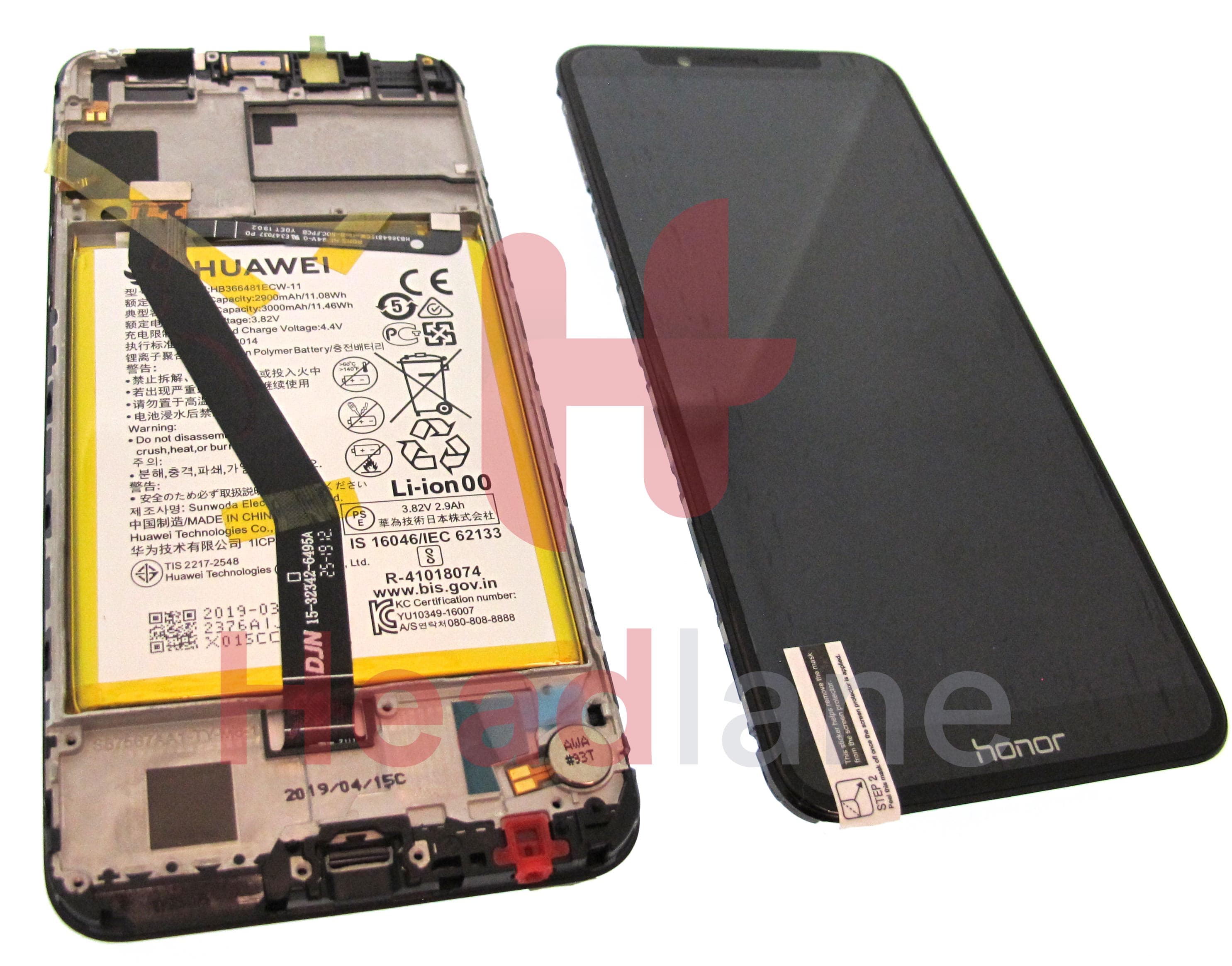 Huawei Honor 7A LCD Display / Screen + Touch + Battery - Black - view 2